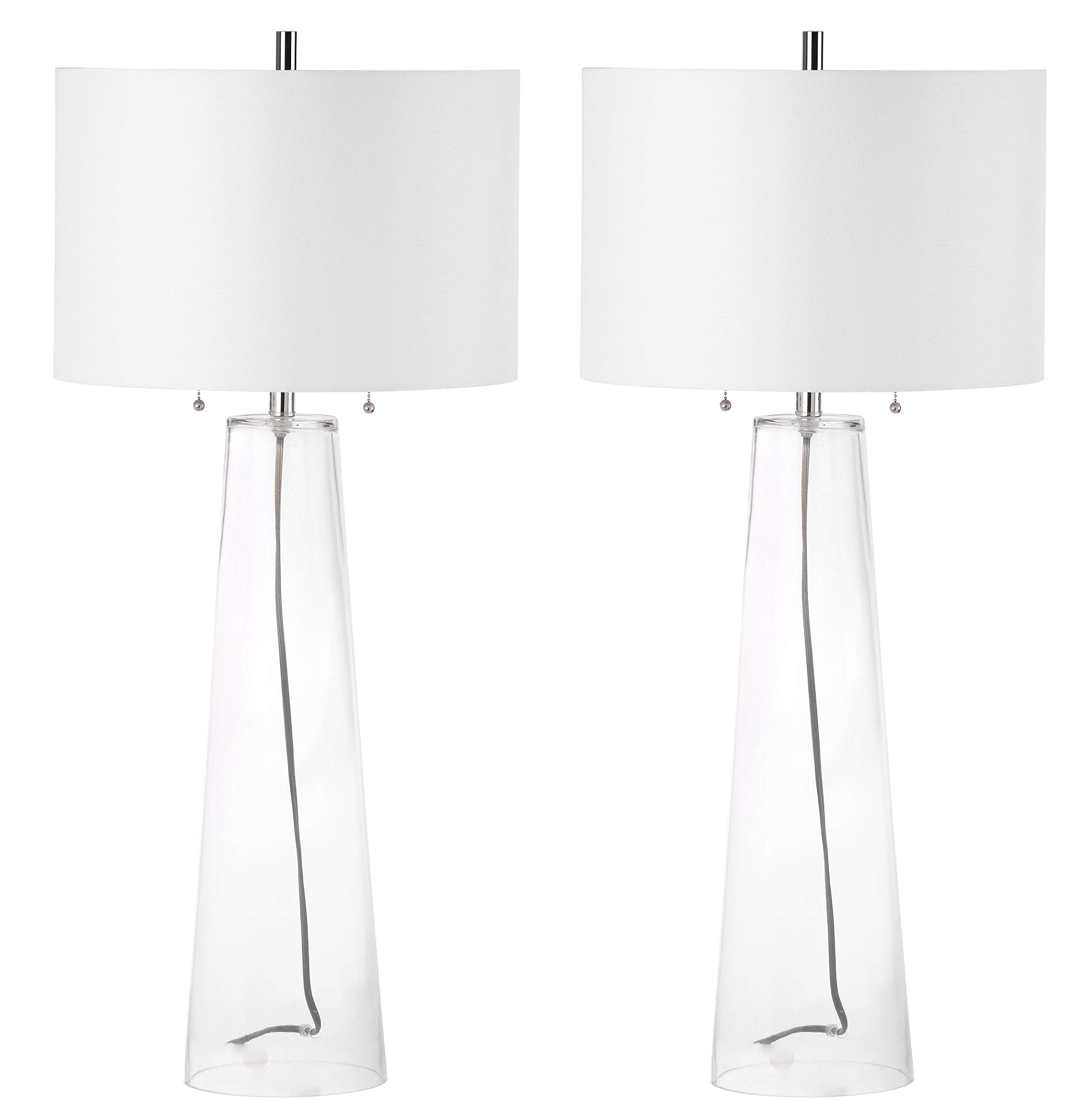 SAFAVIEH Myrtle Modern Clear Glass Pull Chain Table Lamp - 38 Inch Set of 2 with LED Bulbs for Bedroom, Living Room, Home Office & Nightstand Lighting | Contemporary Home Decor Accent Light
