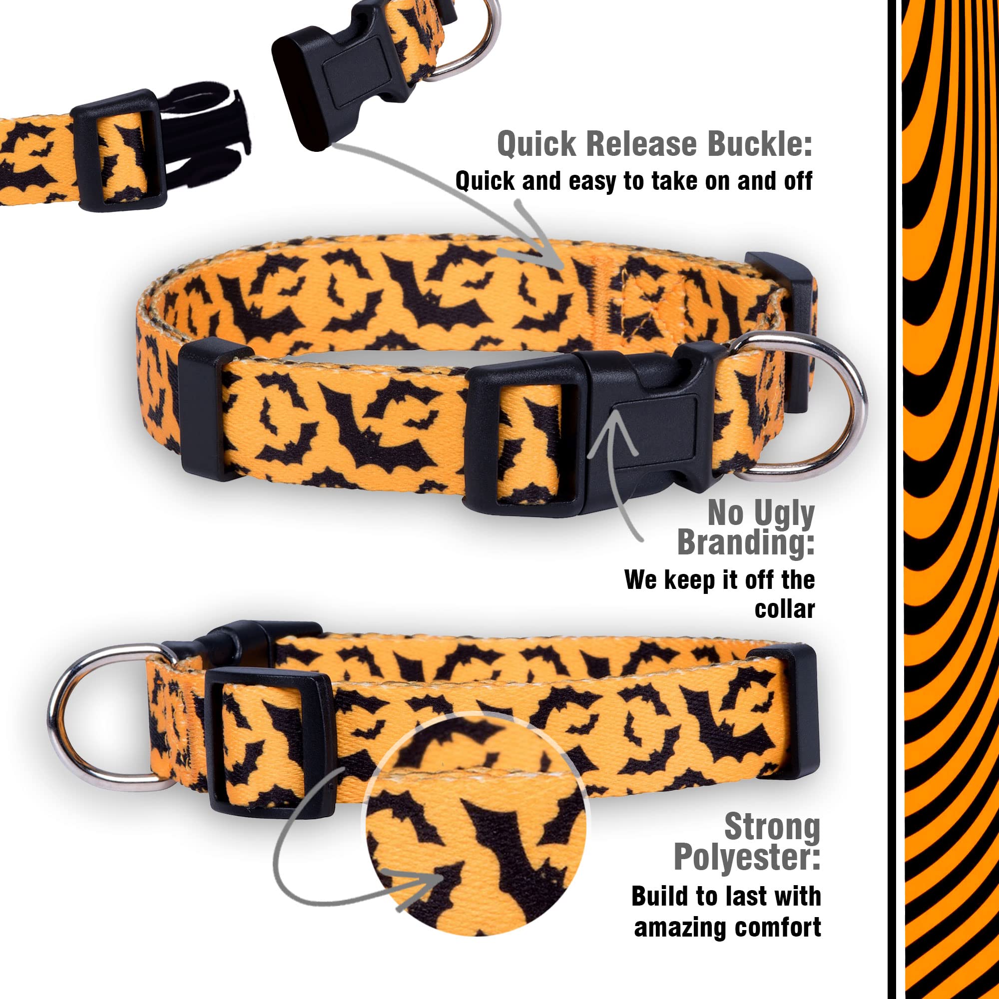 Native Pup Halloween Dog Collar with Bat Design - Adjustable Small Pet Collar for Costume Parties & Spooky Night Walks