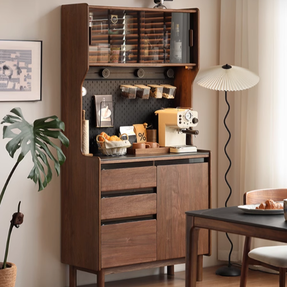 Solid Black Walnut Wood Rock Board Dining Sideboard - Rustic Kitchen Buffet for Farmhouse Dining Room & Entertaining