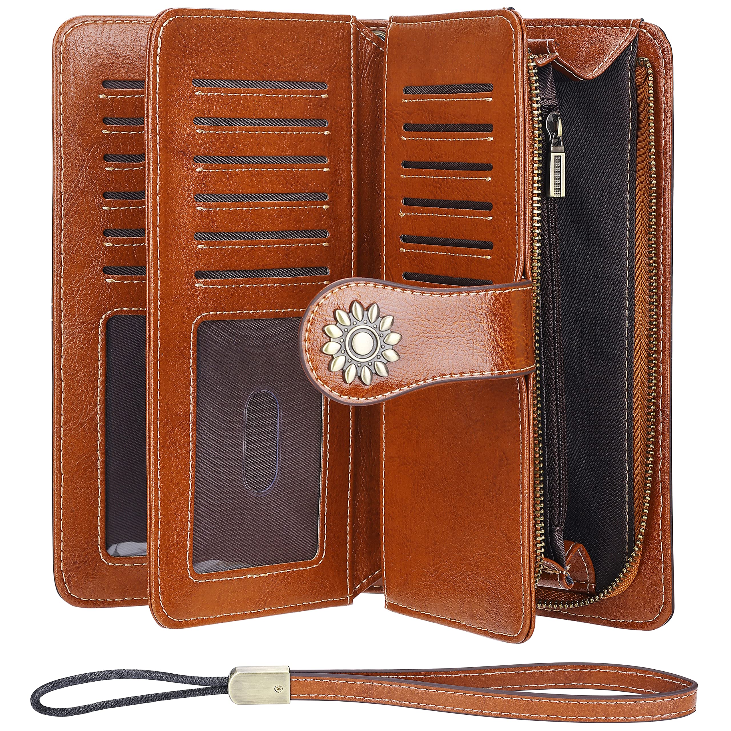 Lavemi Women's Large Capacity Genuine Leather RFID Blocking Wallet Wristlet Clutch Card Holder - Stylish & Secure for Travel, Shopping & Everyday Use