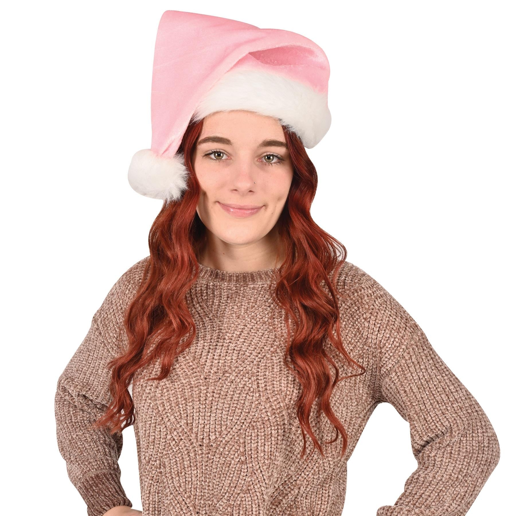 12 Pack Light Pink Santa Hats for Christmas - Festive Holiday Party Hats for Xmas Celebrations, Office Parties & Family Gatherings