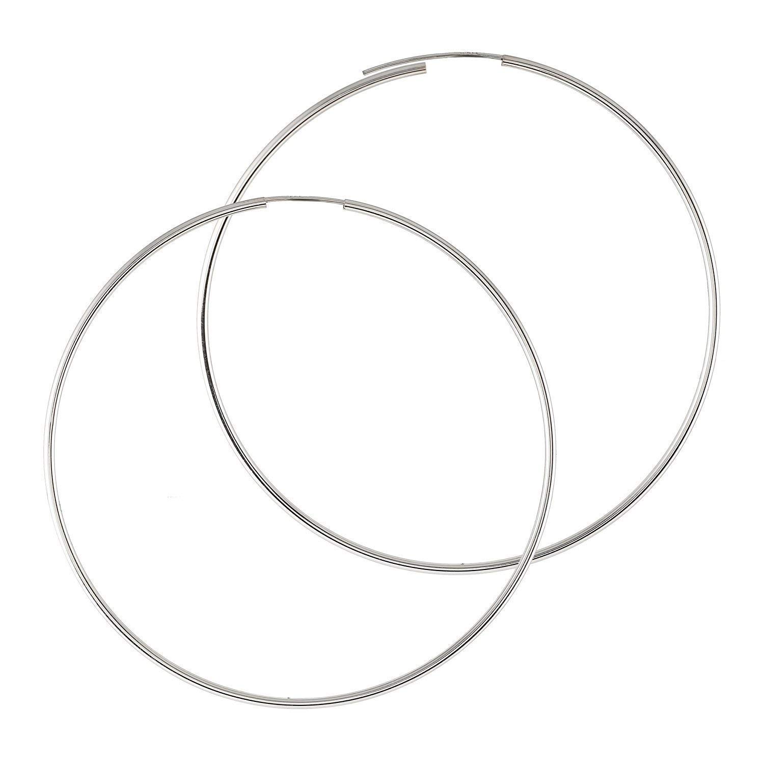 14K Gold Round Hoop Earrings for Women - Yellow & White Gold High Polish Finish - 60mm (2.36