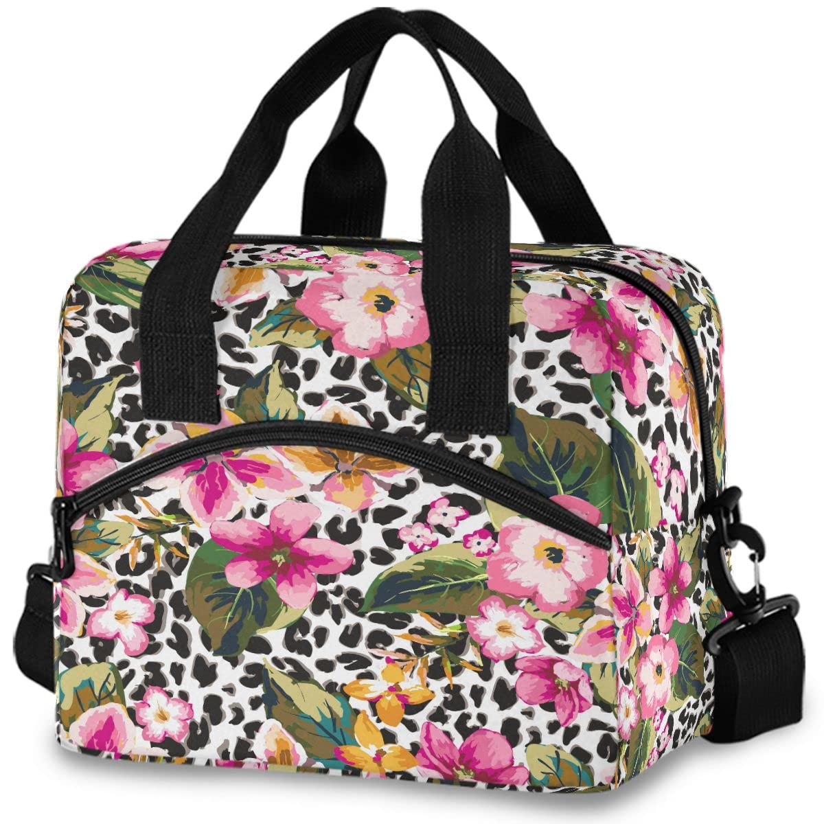 Insulated Lunch Bag with Tropical Flower & Leopard Print - Reusable Leakproof Cooler Tote for Women & Men - Perfect for Work, School, Picnics & Outdoor Activities