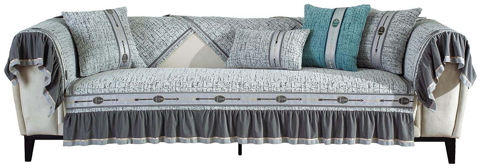 Washable Armchair Slipcovers & Soft 3-Seater Sofa Cover with Tufted Back Cushion - Traditional Living Room Furniture Protector for Couches, Chairs & Sectionals - Perfect for Home Decor, Pet Owners & Family Gatherings