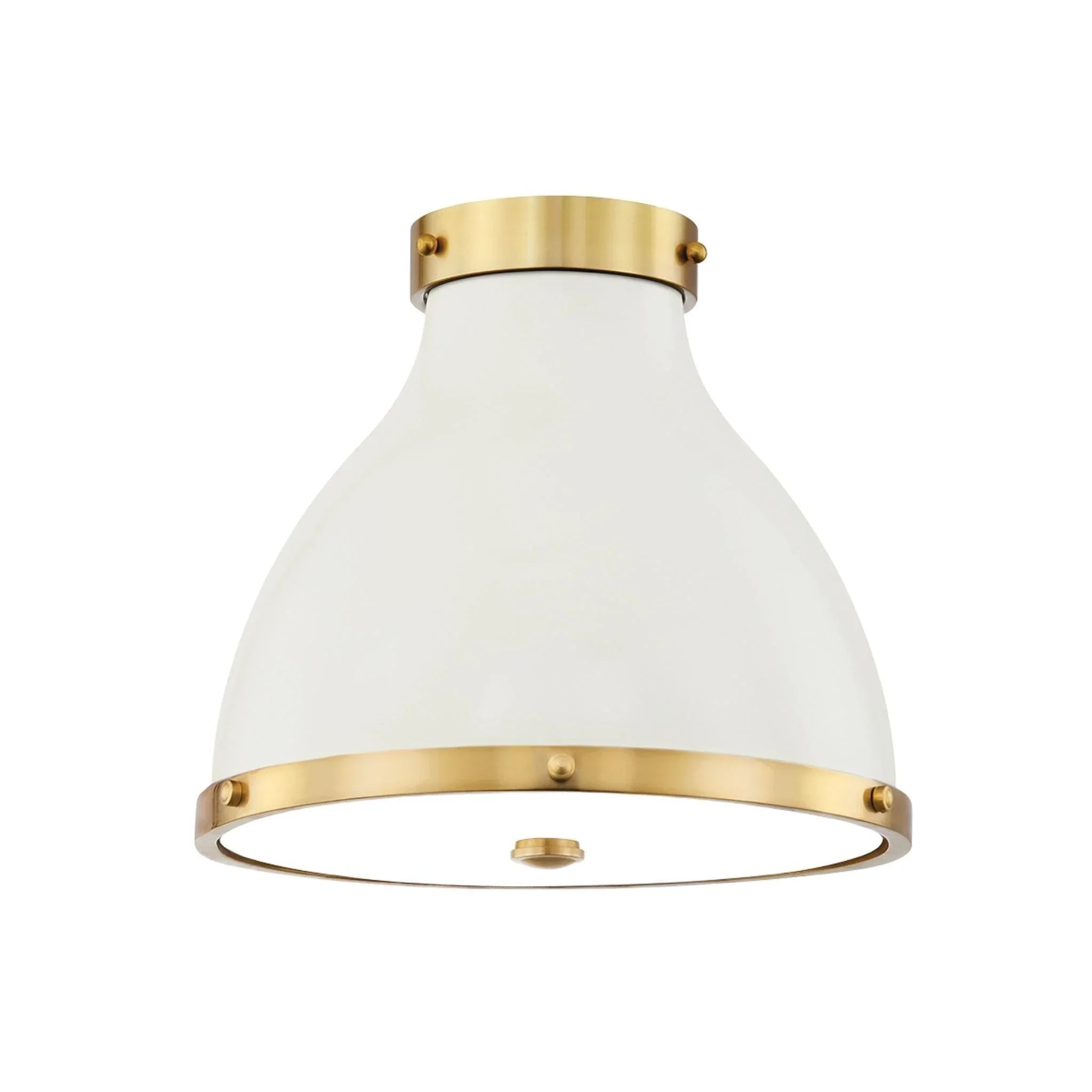 Vintage Aged Brass & White Painted No. 3 Flush Mount Ceiling Light Fixture - Perfect for Bedroom, Hallway, Kitchen, and Entryway Lighting
