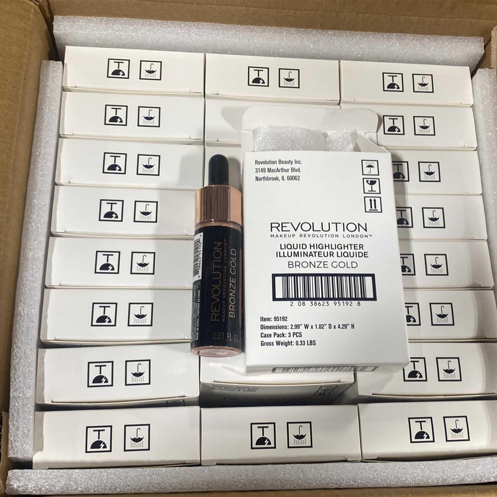 Revolution Bronze Gold Liquid Highlighter - 72 Piece Set for Face & Body Glow | Perfect for Makeup, Cosplay & Photo Shoots