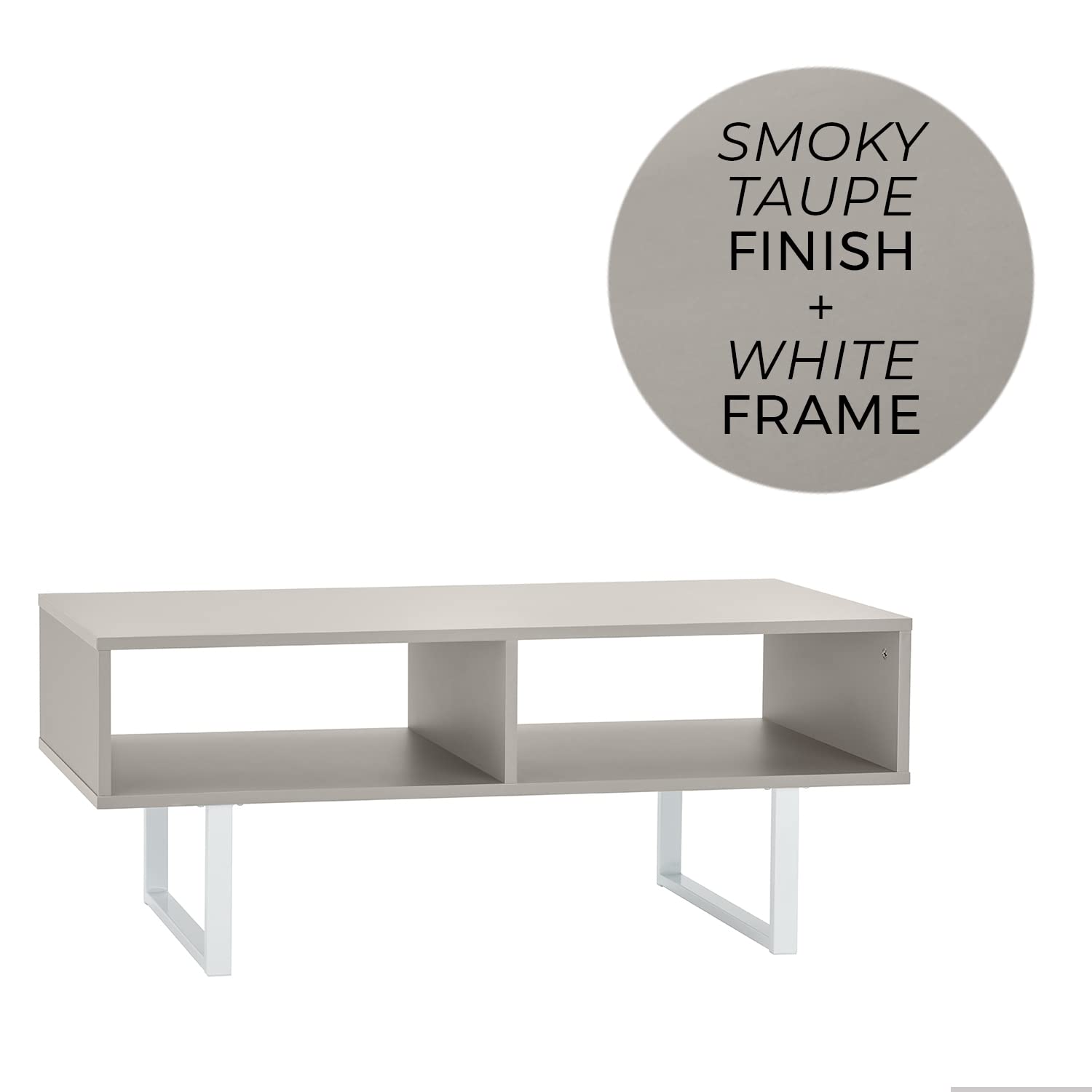 ClosetMaid 4962 Rectangular Wood Coffee Table with Storage Shelves, Taupe Finish - Modern Living Room Furniture for Small Spaces, Home Office & Apartment Decor