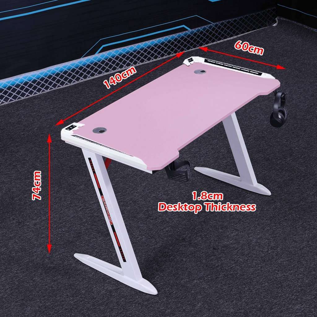 140cm RGB Gaming Desk with LED Lights - Ergonomic Computer Desk for PC, Laptop & Office Work - Racing Style Home Gaming Table for Streaming & Esports Setup