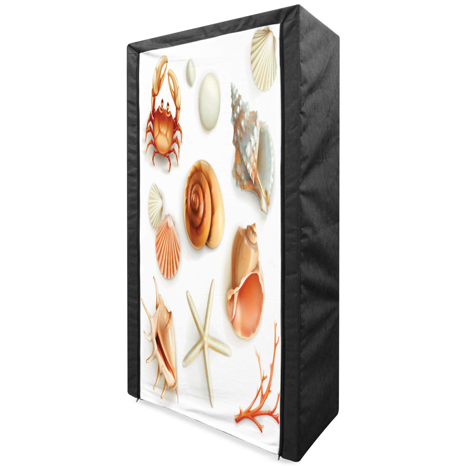 Ambesonne Seashells Portable Fabric Wardrobe - Marine Aquatic Print Clothing Organizer with Shelves, 33.5