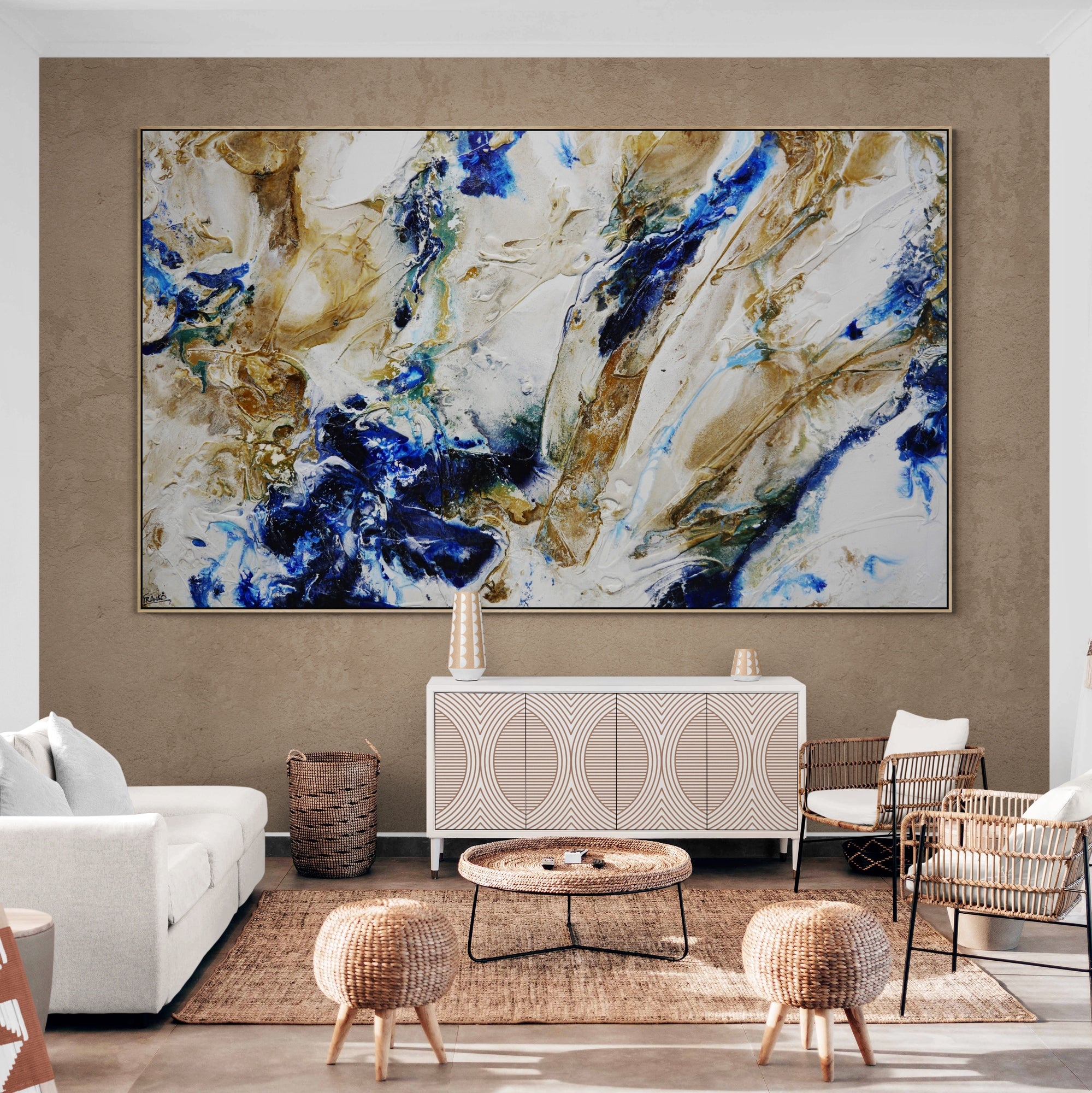 250cm x 150cm Honey Casbah Textured Abstract Canvas Wall Art - Modern Home Decor for Living Room, Bedroom & Office
