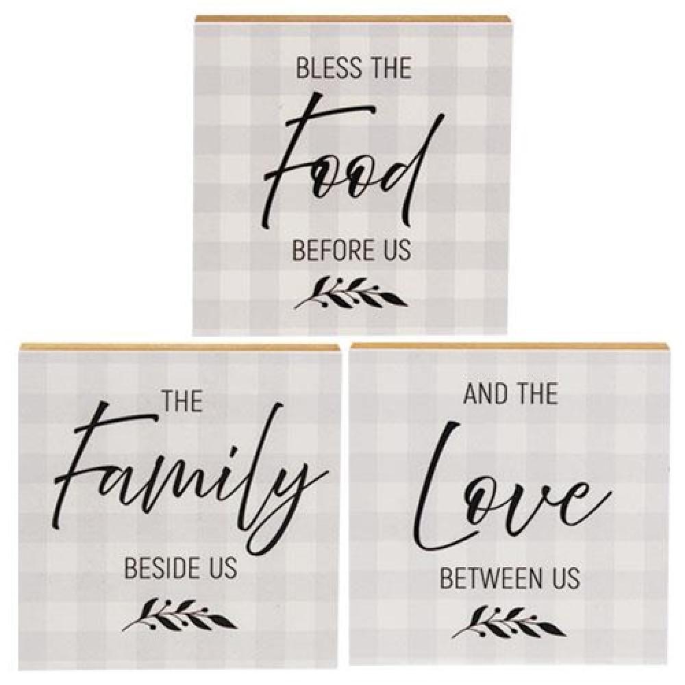 3-Piece Family Blessing Square Blocks Set - Wooden Home Decor for Living Room, Bedroom & Office - Perfect for Gifts, Feng Shui & Positive Energy