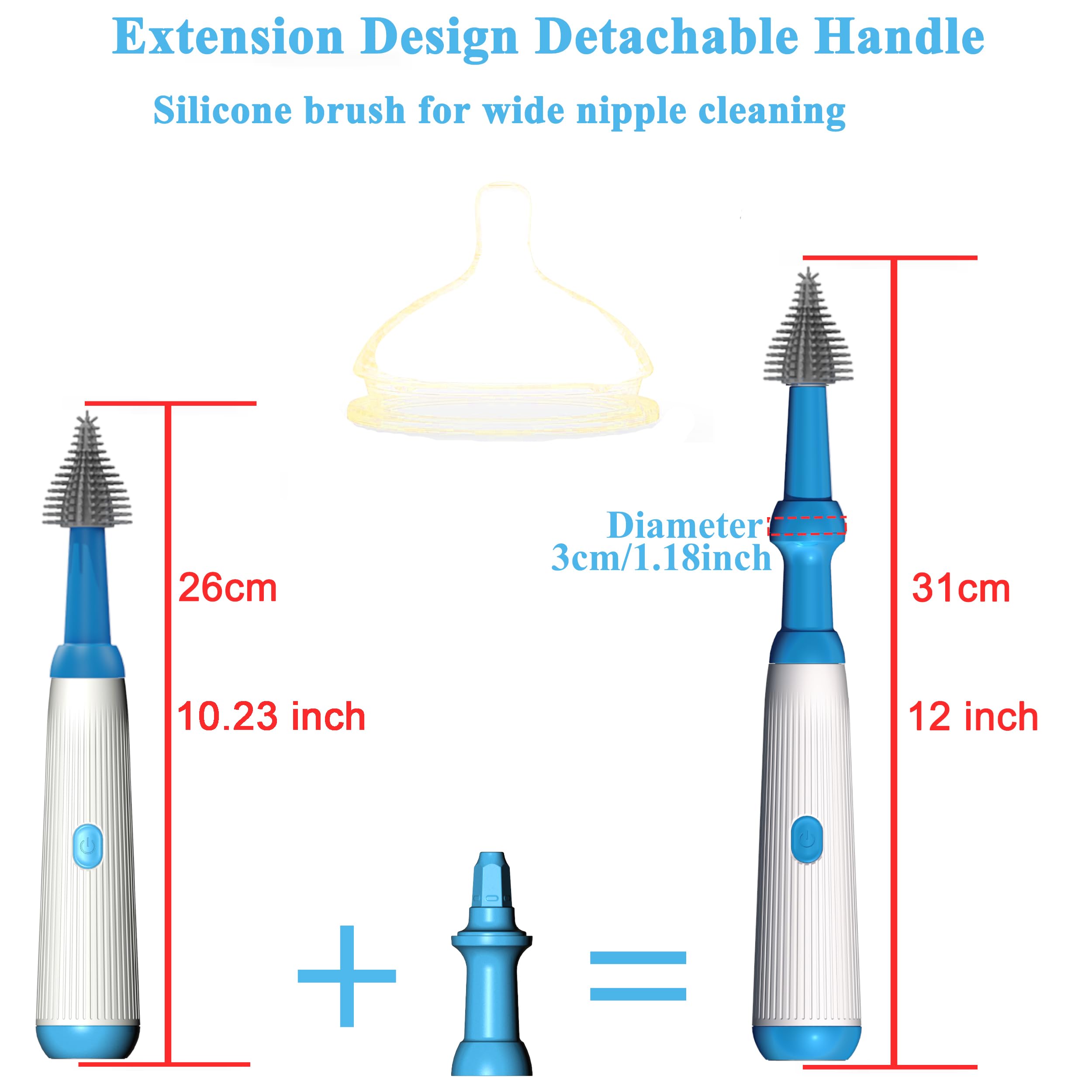 Electric Bottle Brush with Long Handle - 1500mAh Rechargeable, IP65 Waterproof for Baby Bottles, Water Bottles & Hard-to-Reach Areas - Perfect for Home, Travel & Camping Cleaning