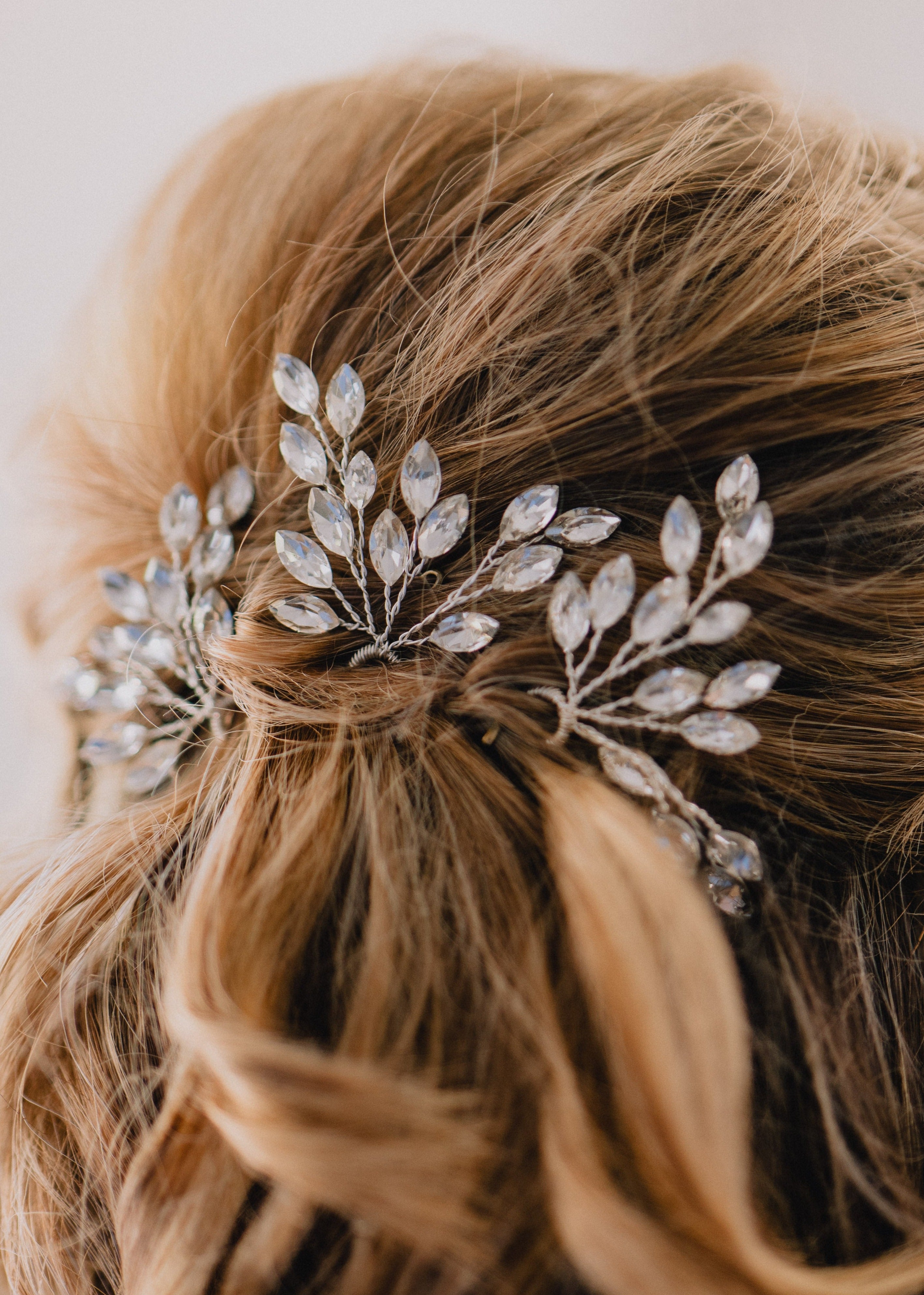 Giselle Crystal Hair Pins Set of 3 - Elegant Rhinestone Hair Clips for Women, Bridal Hair Accessories, Wedding, Prom & Party Hairstyles