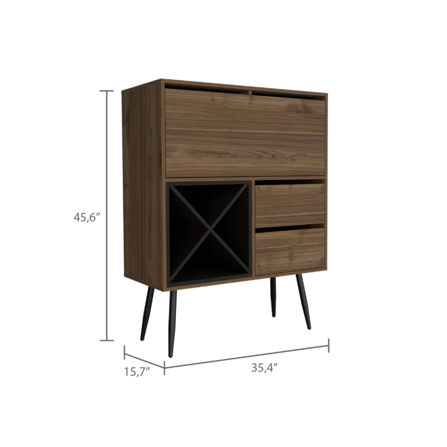 Thistle Bar Cabinet with 2 Drawers & 4 Double Racks - Mahogany/Black Storage Furniture for Liquor & Glassware - Perfect for Home Bar, Dining Room, or Entertainment Area