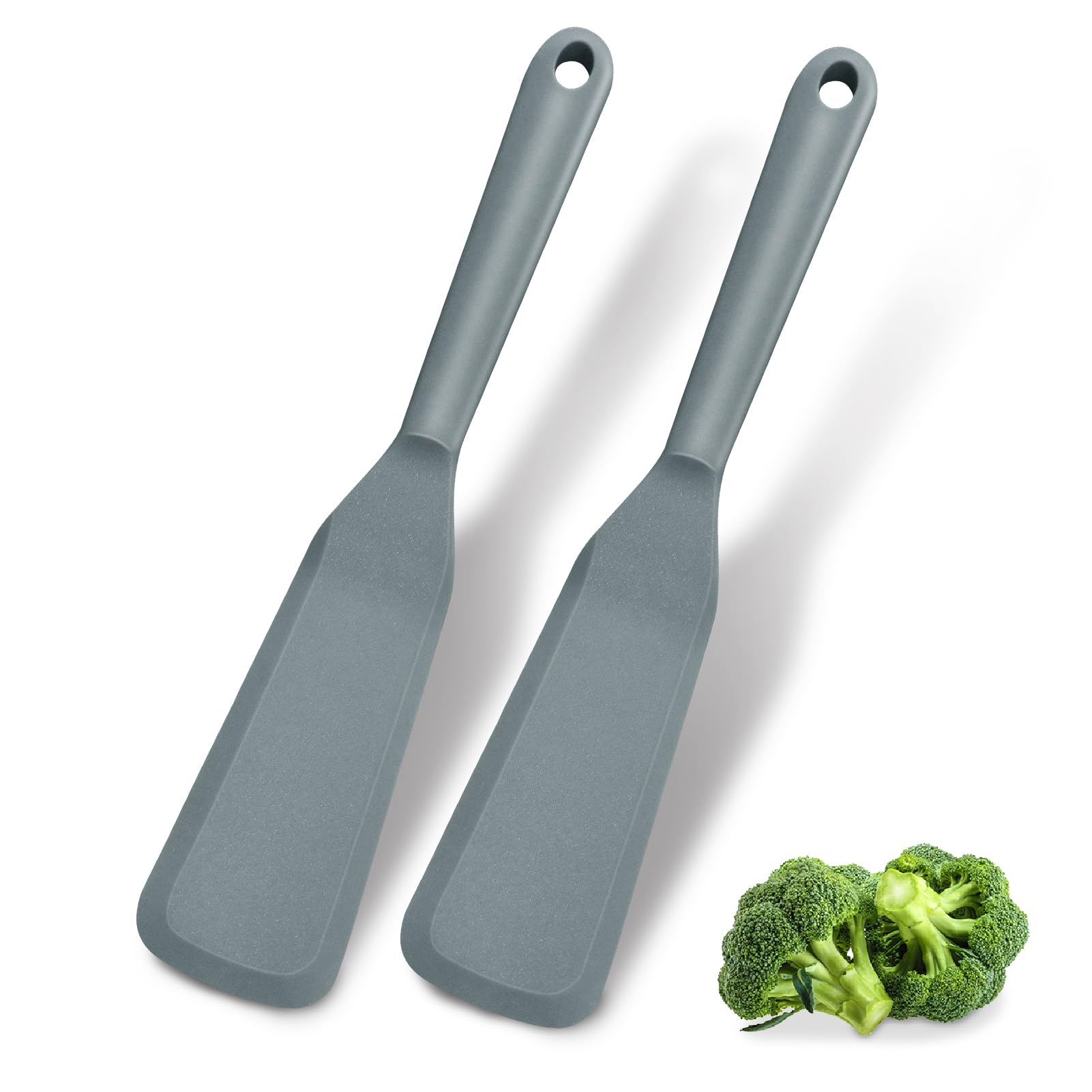 Heat-Resistant Silicone Spatula Set - 2-Piece Non-Stick BPA-Free Pancake Turner for Crepes, Omelettes, Burgers & Pizza - Perfect for Baking, Flipping & Serving (Grey)