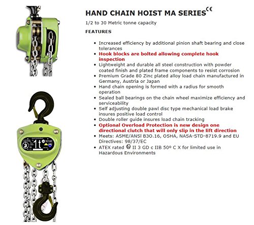 1 Ton Manual Chain Hoist - 10 ft Lift & 8 ft Drop - Heavy Duty Hand Chain Block for Construction, Warehousing & Industrial Lifting