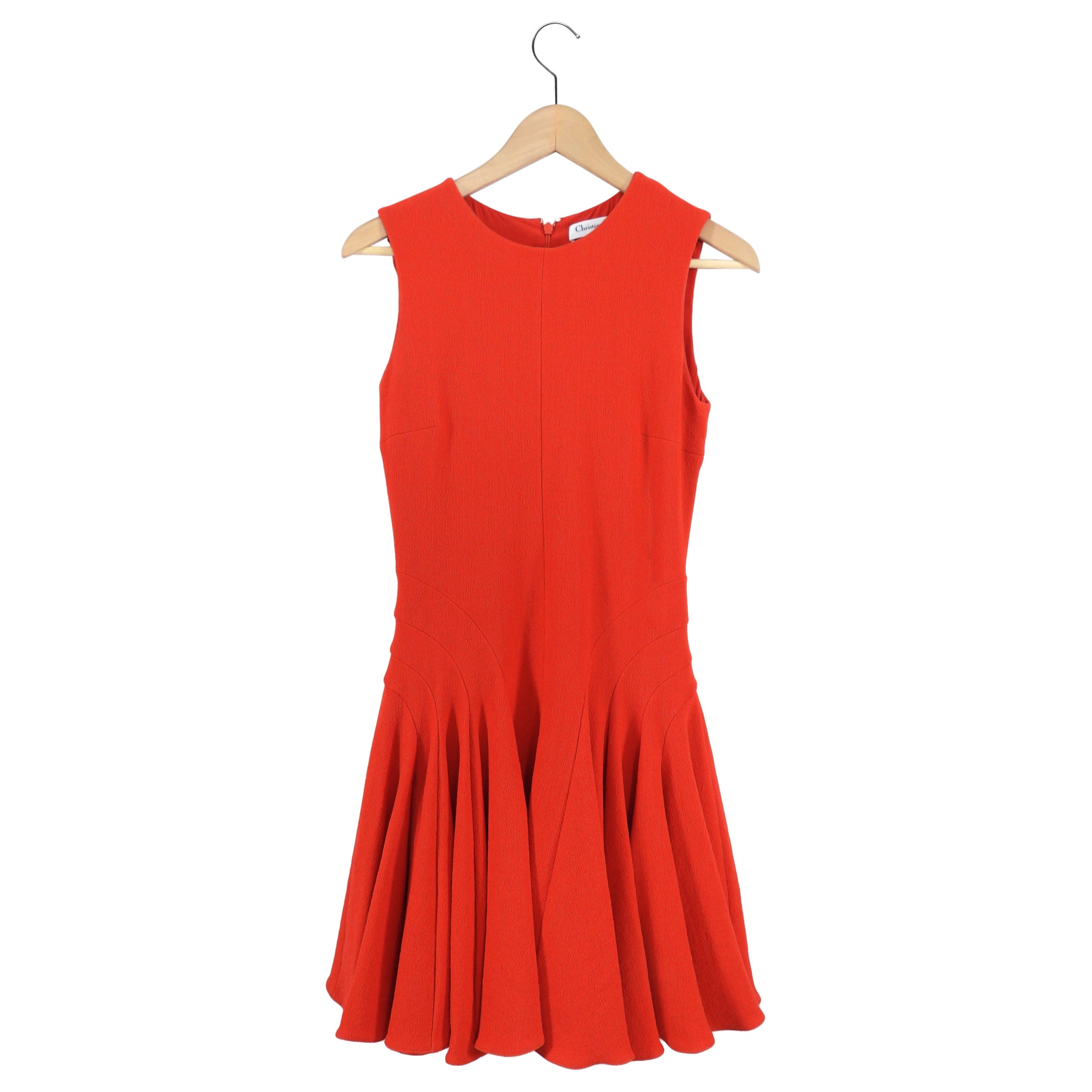 Christian Dior Red Crepe Wool Sleeveless Dress - Size US 4 | Luxury Women's Evening Gown for Parties, Weddings & Special Occasions