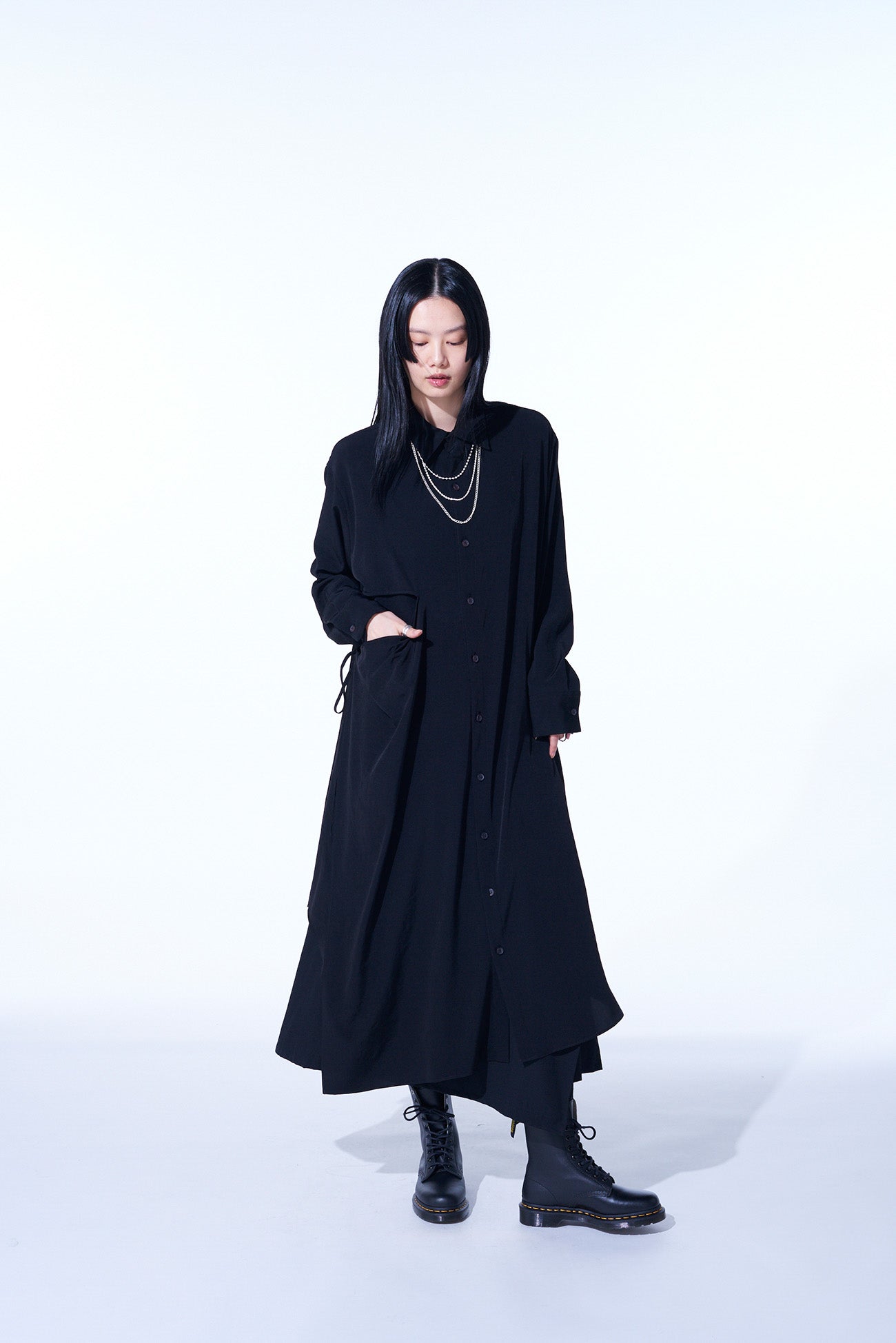 Elegant Crepe de Chine Shirt Dress with Double Tailored Right Front - Perfect for Office Wear & Casual Outings