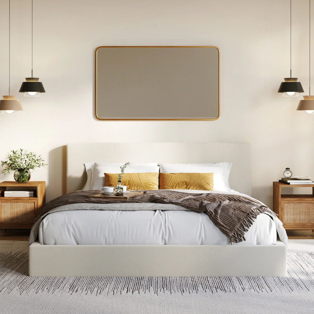 Classic Bed Set: Sturdy Bed Frame with Upholstered Headboard | Dune | Perfect for Master Bedrooms, Guest Rooms & Cozy Apartment Living