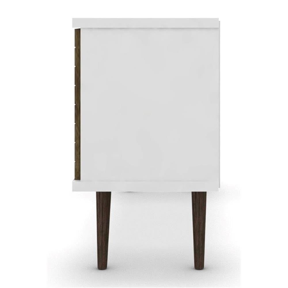 BOWERY HILL 3-Shelf Solid Wood TV Stand for TVs up to 50 Inches - White/Brown Finish - Perfect for Living Room, Bedroom & Home Entertainment Center