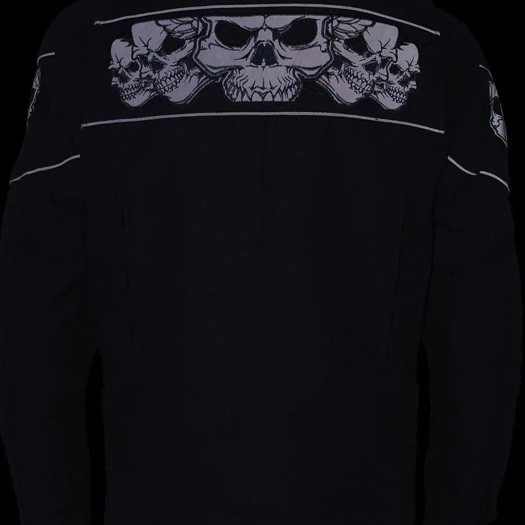 Open Road Men's Reflective Skull Cordura Motorcycle Jacket - High Visibility Biker Gear for Night Riding & Safety Protection