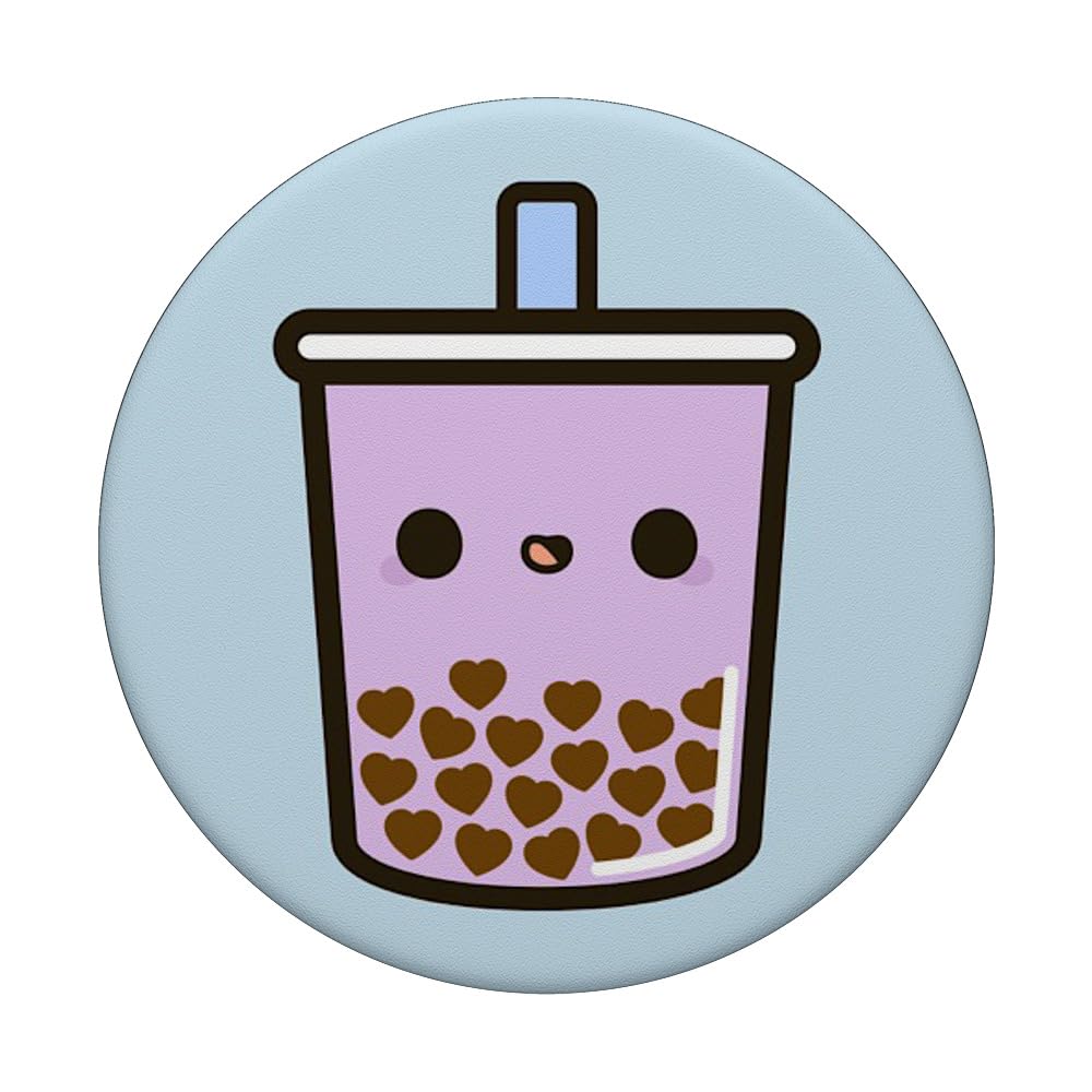 Happy Boba Tea Bubble Milk Tea Purple PopSockets Standard PopGrip - Swappable Phone Grip & Stand for Bubble Tea Lovers (Perfect for Phones, Tablets, and Daily Commute)