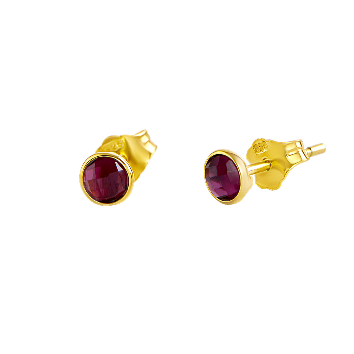 Exquisite Round Garnet Gold Stud Earrings for Women - Elegant & Timeless Jewelry for Everyday Wear, Parties & Gifts