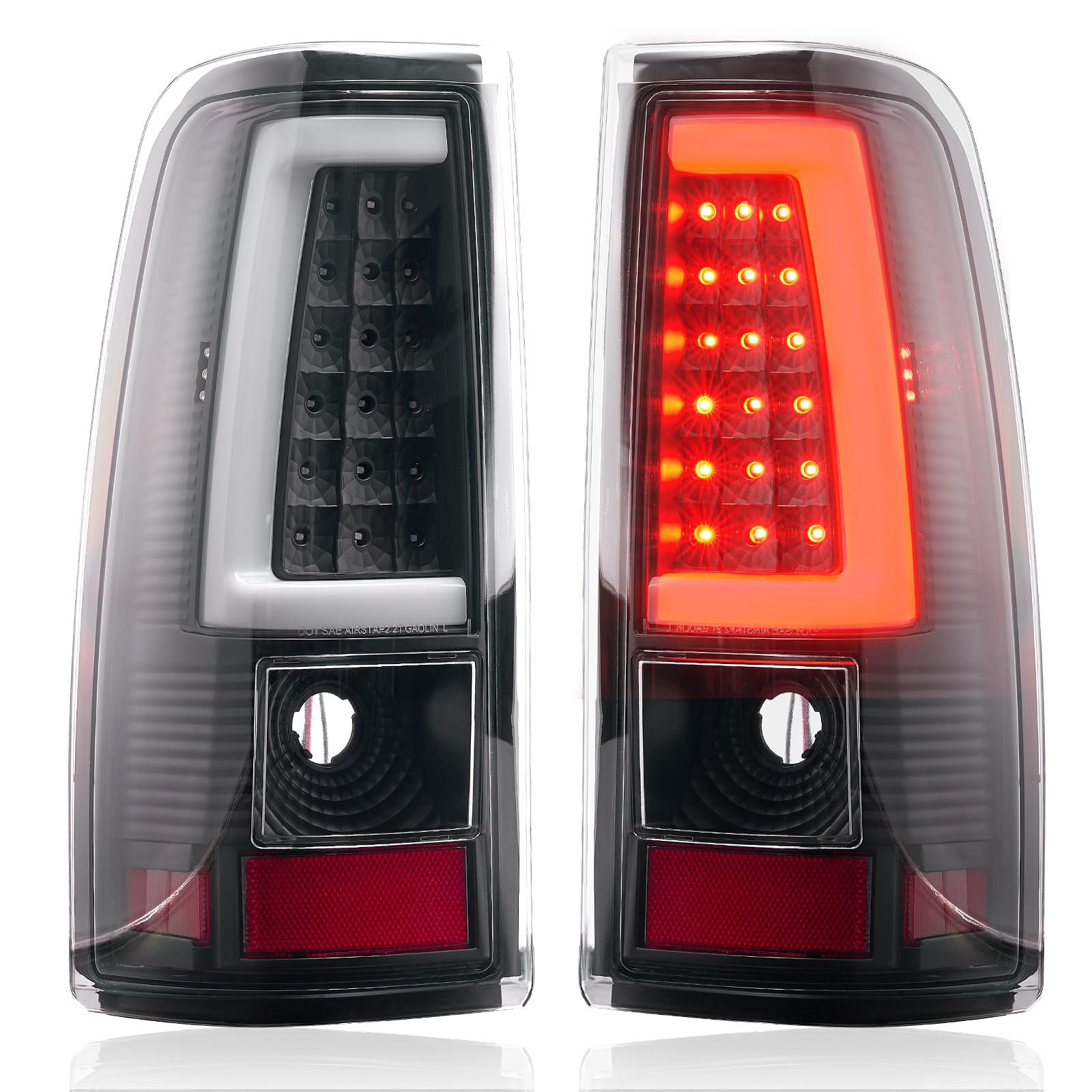 WonVon LED Tail Lights Compatible with 2003-2006 Chevy Silverado 1500/2500/3500 & 2007 Classic - C-Type Black Housing Brake Lamps (Pair) - OE Replacement for Driver & Passenger Side - Perfect for Truck Upgrades & Night Driving Safety