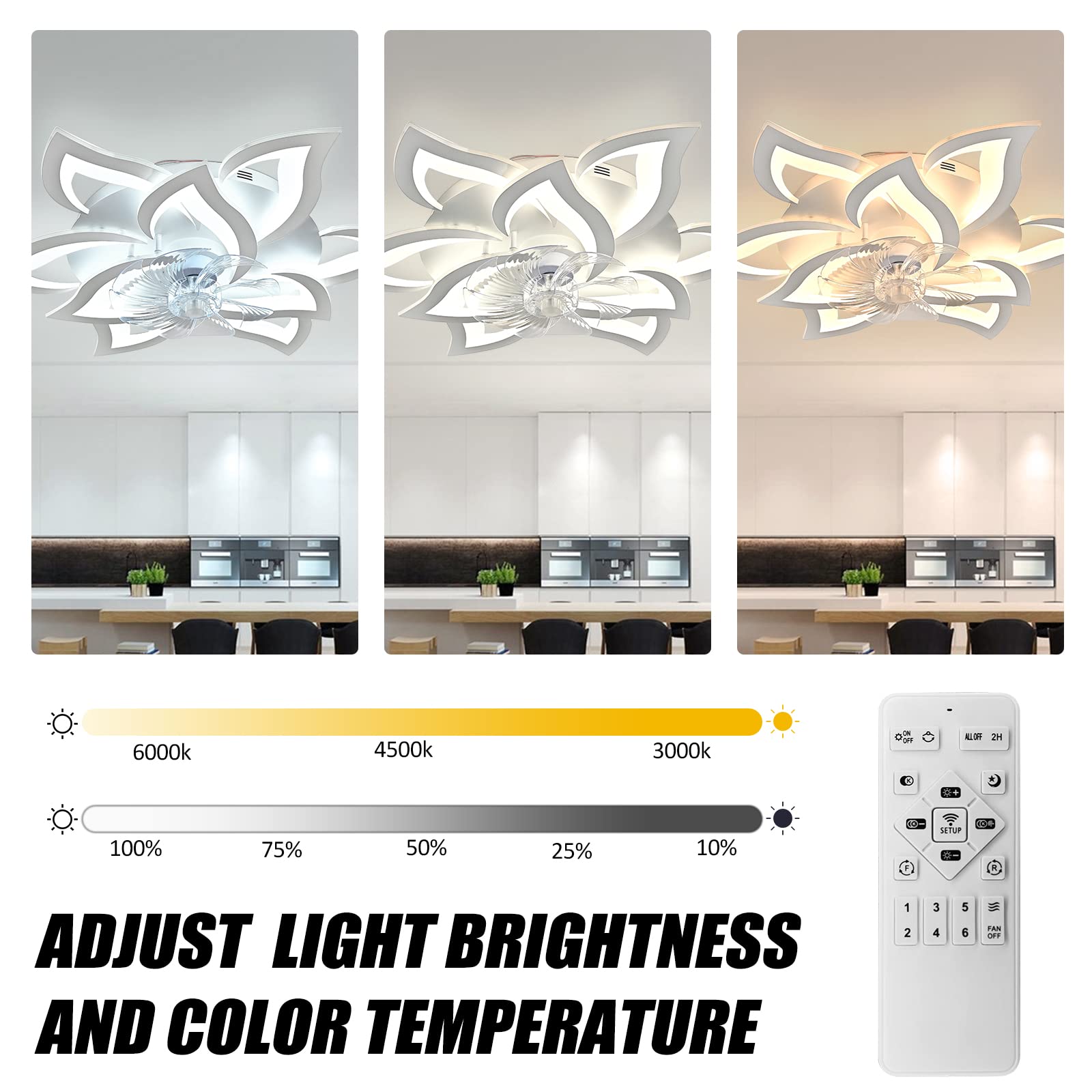 MeiMeiDa 32 Inch Modern Ceiling Fan with LED Light - Dimmable, Energy Efficient, Adjustable Color Temperature, White - Perfect for Living Room, Bedroom, and Office