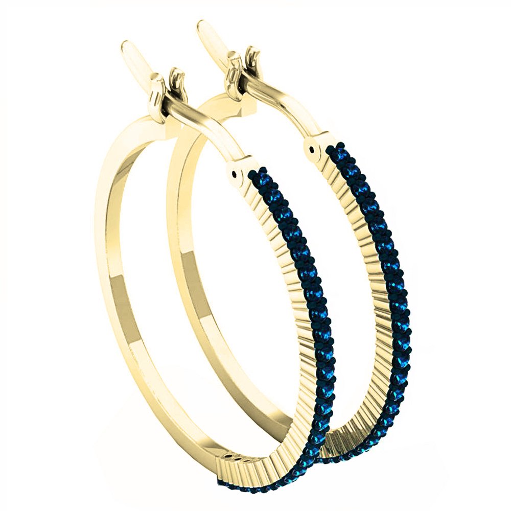 14K Solid Gold Round Blue Diamond Hoop Earrings for Women | 0.30 Cttw Dazzlingrock Collection | Elegant Jewelry Gift for Birthday, Anniversary & Special Occasions