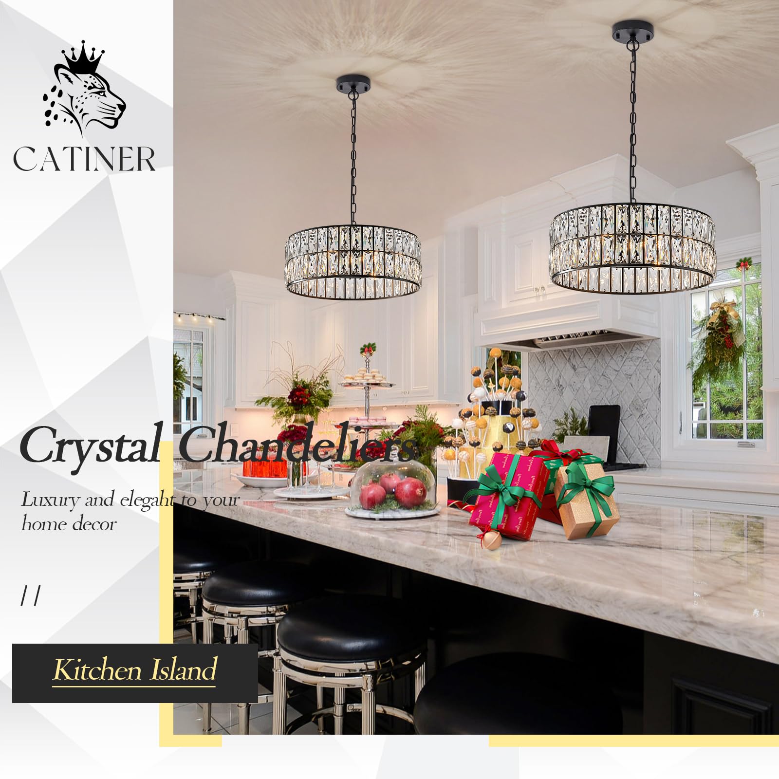 6-Light Black Crystal Chandelier - 18