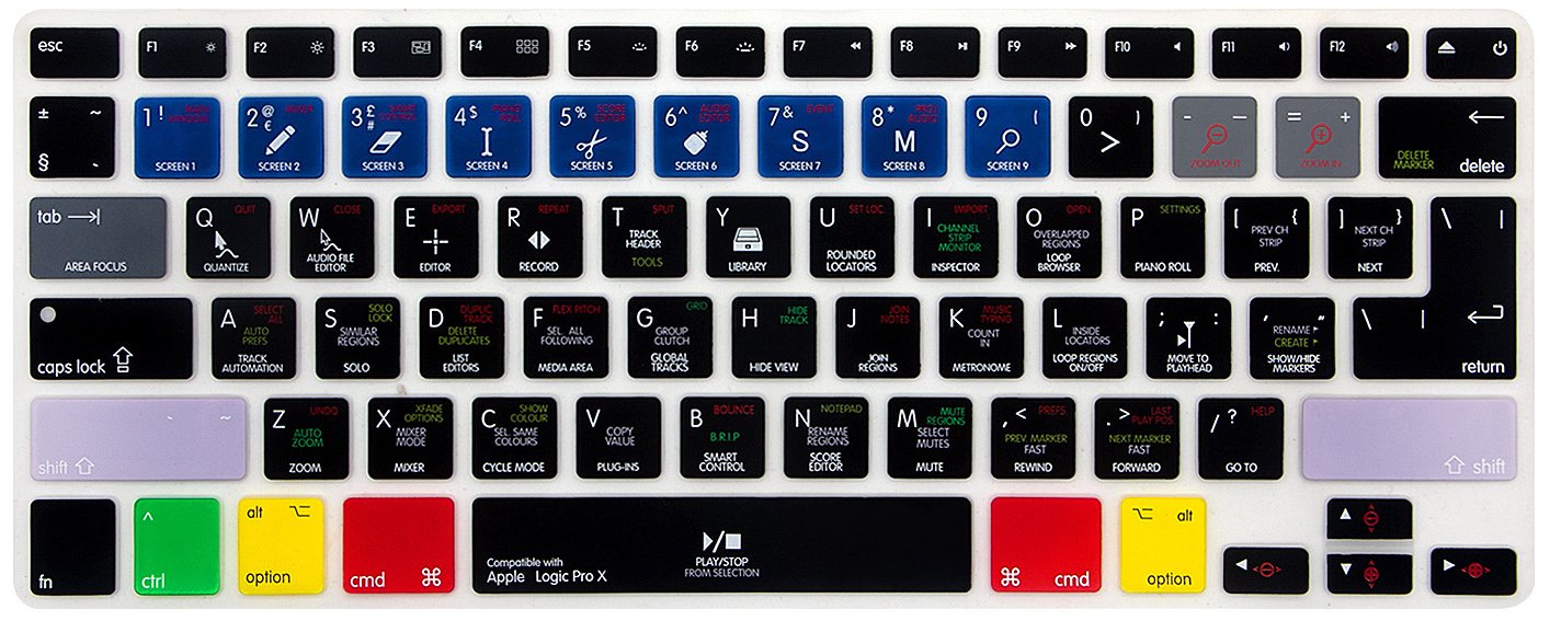 HRH Logic Pro X Shortcut Silicone Keyboard Cover for MacBook Air 13, MacBook Pro 13/15/17 (2015 & Older), iMac - USA & Europe - Perfect for Music Production & Studio Work