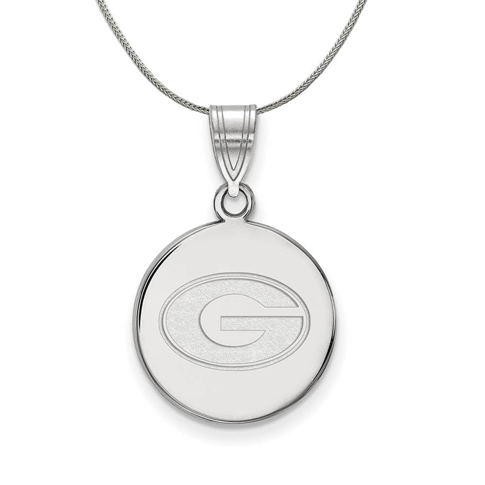 UGA Georgia Bulldogs Sterling Silver Medium Disc Pendant Necklace with Black Bow - Perfect for Game Day, Graduation Gifts & School Spirit Jewelry