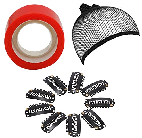 Kabello Wig Cap Combo with 12 Snap Clips & Double Sided Tape - Secure & Easy Wig Application for Hair Wigs & Patches - Perfect for Cosplay, Daily Wear & Hair Loss Solutions