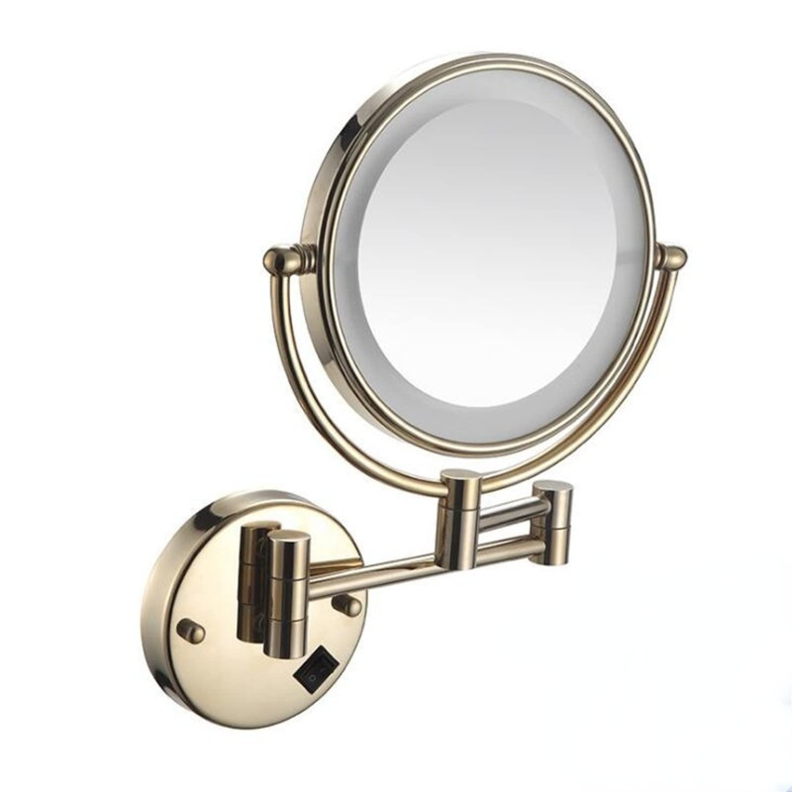 Brushed Gold/Chrome Brass Wall Mount Telescopic Folding Bathroom Vanity Mirror with LED Lights - 3x Magnification, Double Round Design - Perfect for Makeup, Shaving & Home Decor (Antique Copper)
