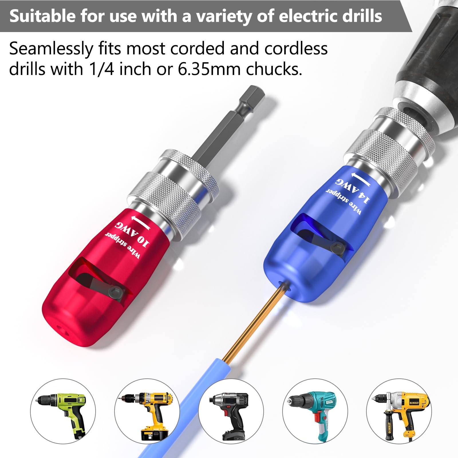 Professional Electric Wire Stripper for Drill - AWG 14-12-10-8-6 Gauge Cable Stripping Tool with Twisting Function | Ideal for Electricians, DIY Projects & Power Drill Cable Preparation