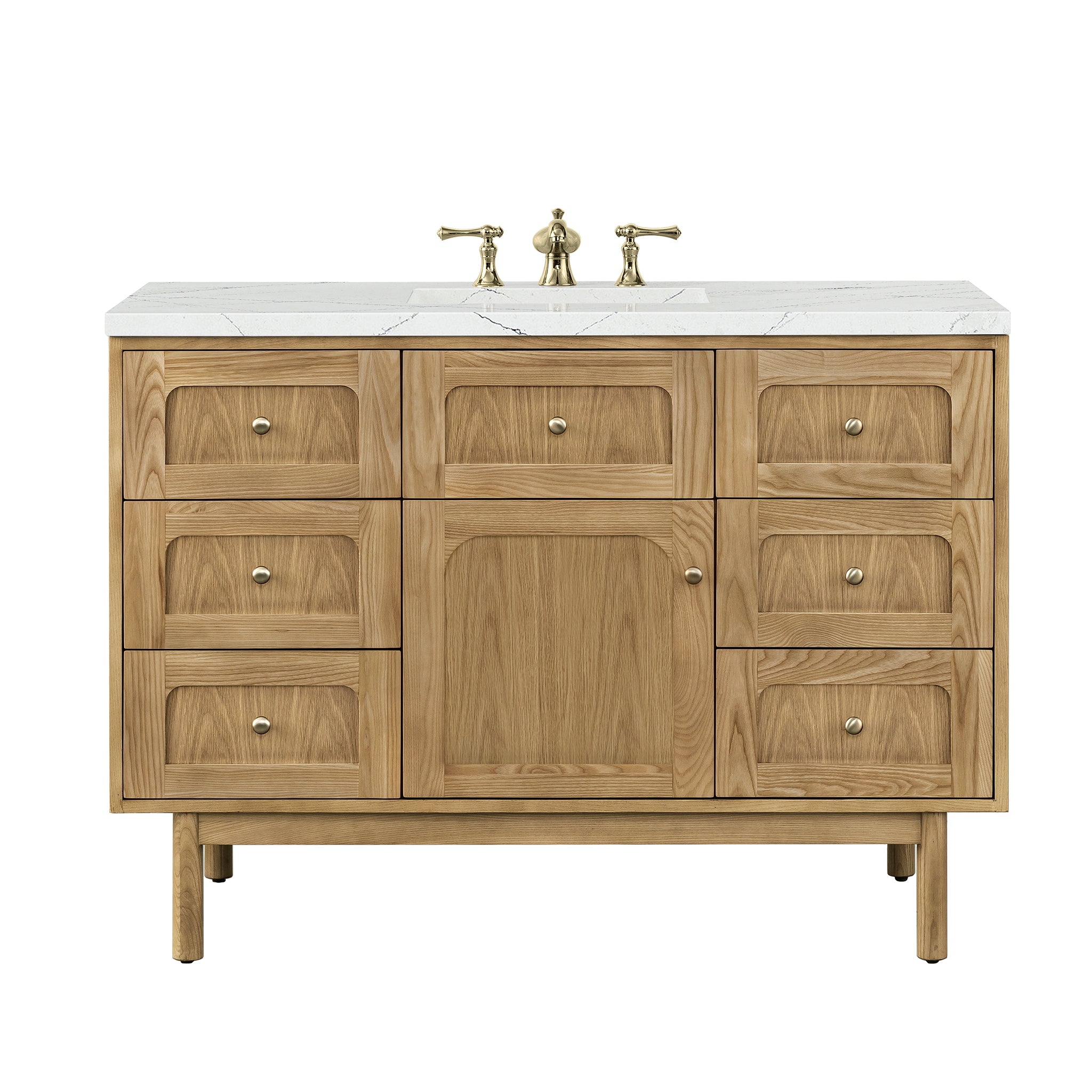 Laurent 48 Inch Single Bathroom Vanity with Light Natural Oak Finish & 3CM Ethereal Noctis Countertop - Perfect for Modern Master Bathrooms and Powder Rooms