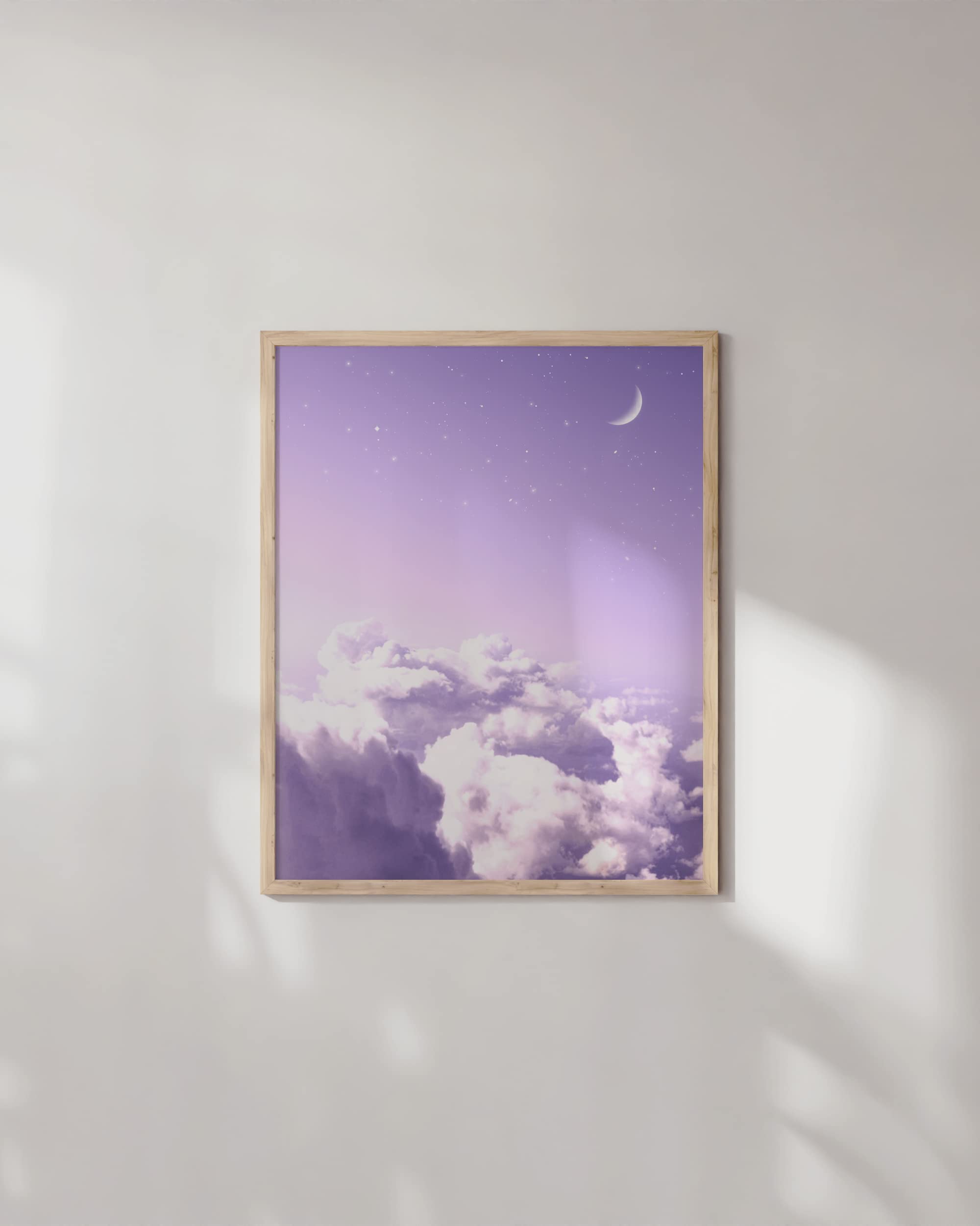 Purple Aesthetic Wall Art - Cloud Wall Decor for Bedroom, Girls Room & Home Office | Gradient Sky Print with Beige Frame (12x16 in) | Perfect for Boho, Minimalist & Teen Room Decor