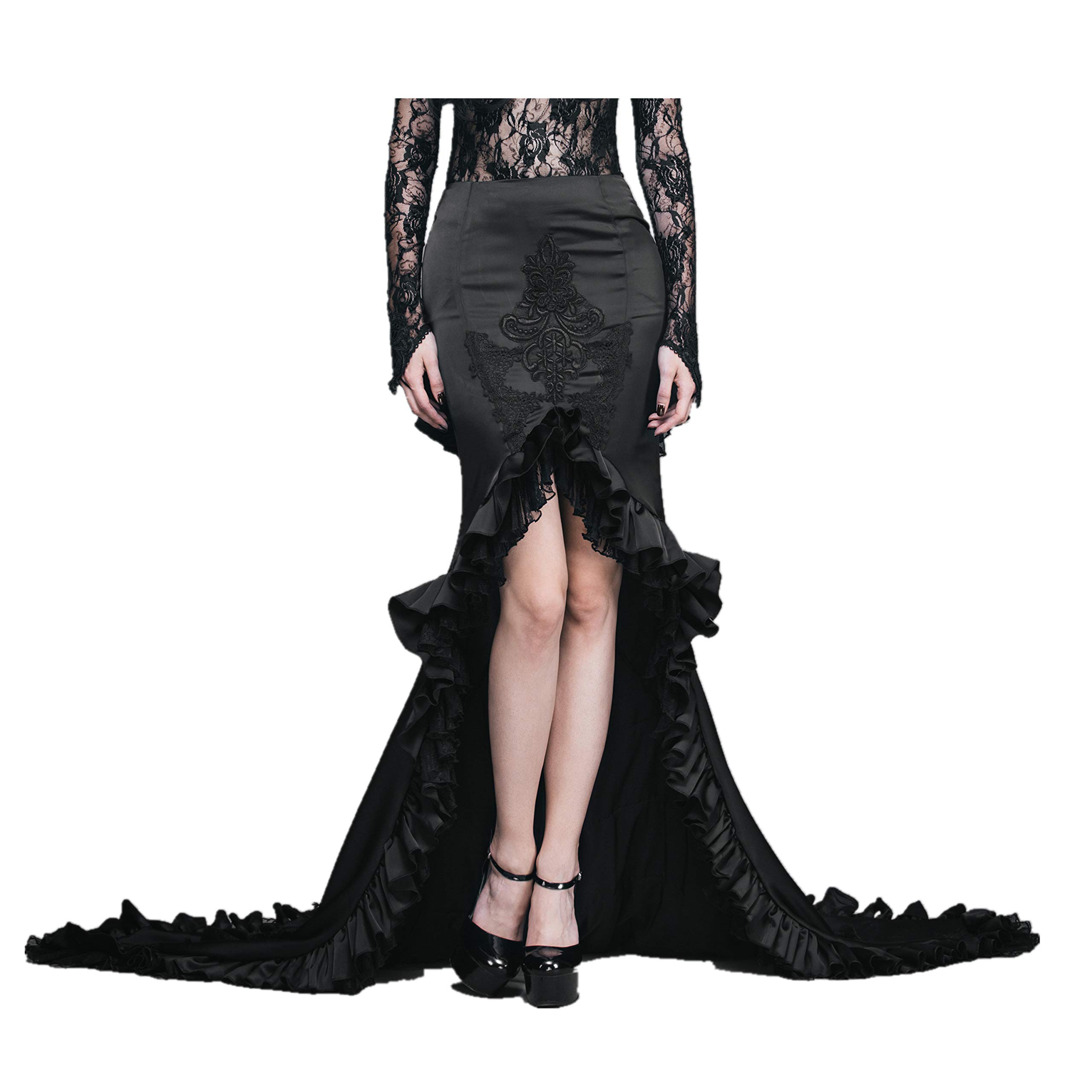 Gothic Steampunk Black Fishtail Mermaid Maxi Skirt for Women | Vintage Style Evening Party Dress | Perfect for Cosplay, Halloween, and Themed Events