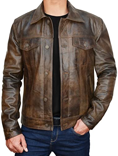Vintage Genuine Lambskin Leather Jacket for Men - STOREJEES Classic Trucker Style Button-Up Shirt Jacket | Perfect for Motorcycle Riding, Casual Outfits & Fall Fashion