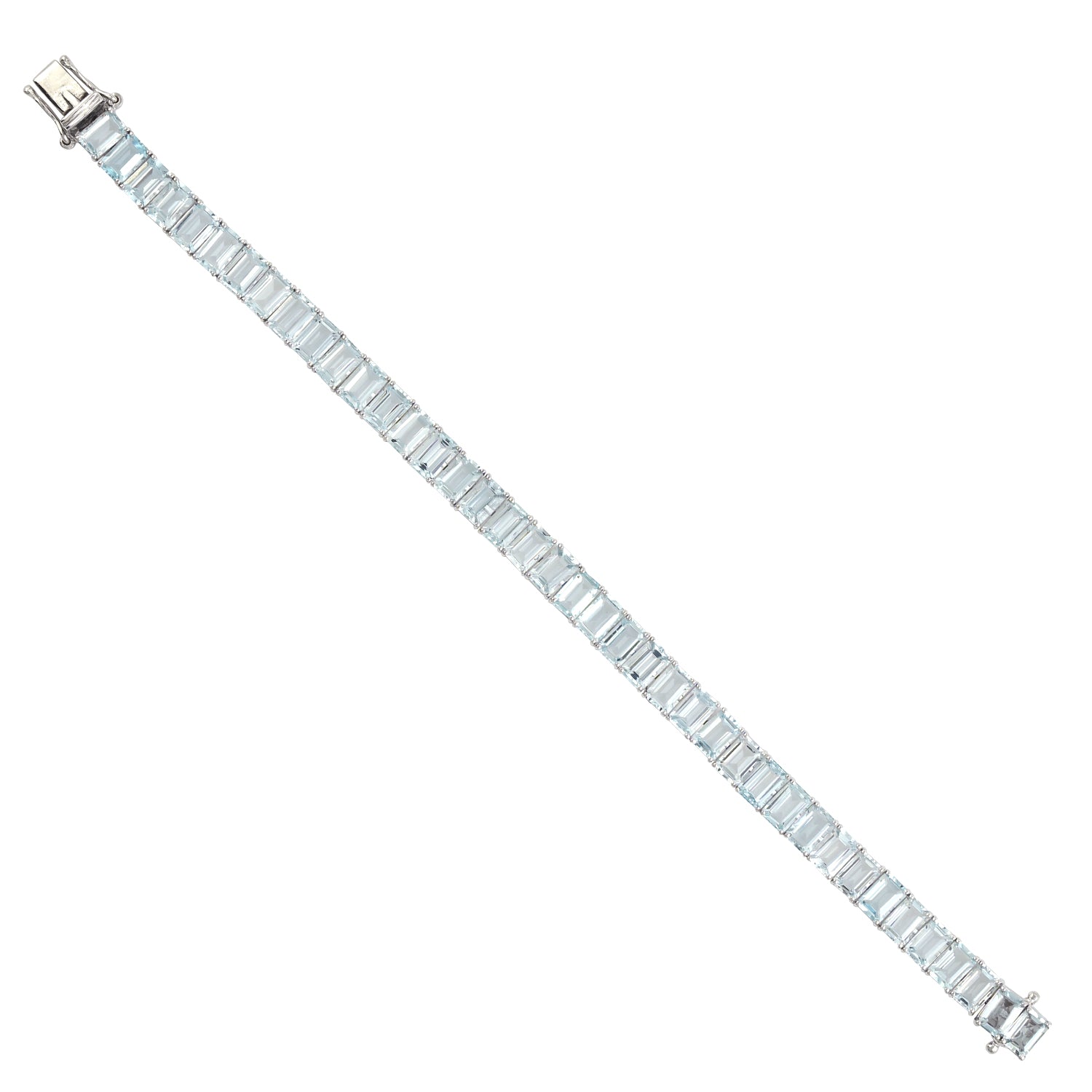 18k White Gold Channel Set Aquamarine Flexible & Fixed Bracelet - Elegant Jewelry Gift for Women, Perfect for Weddings, Anniversaries & Special Occasions
