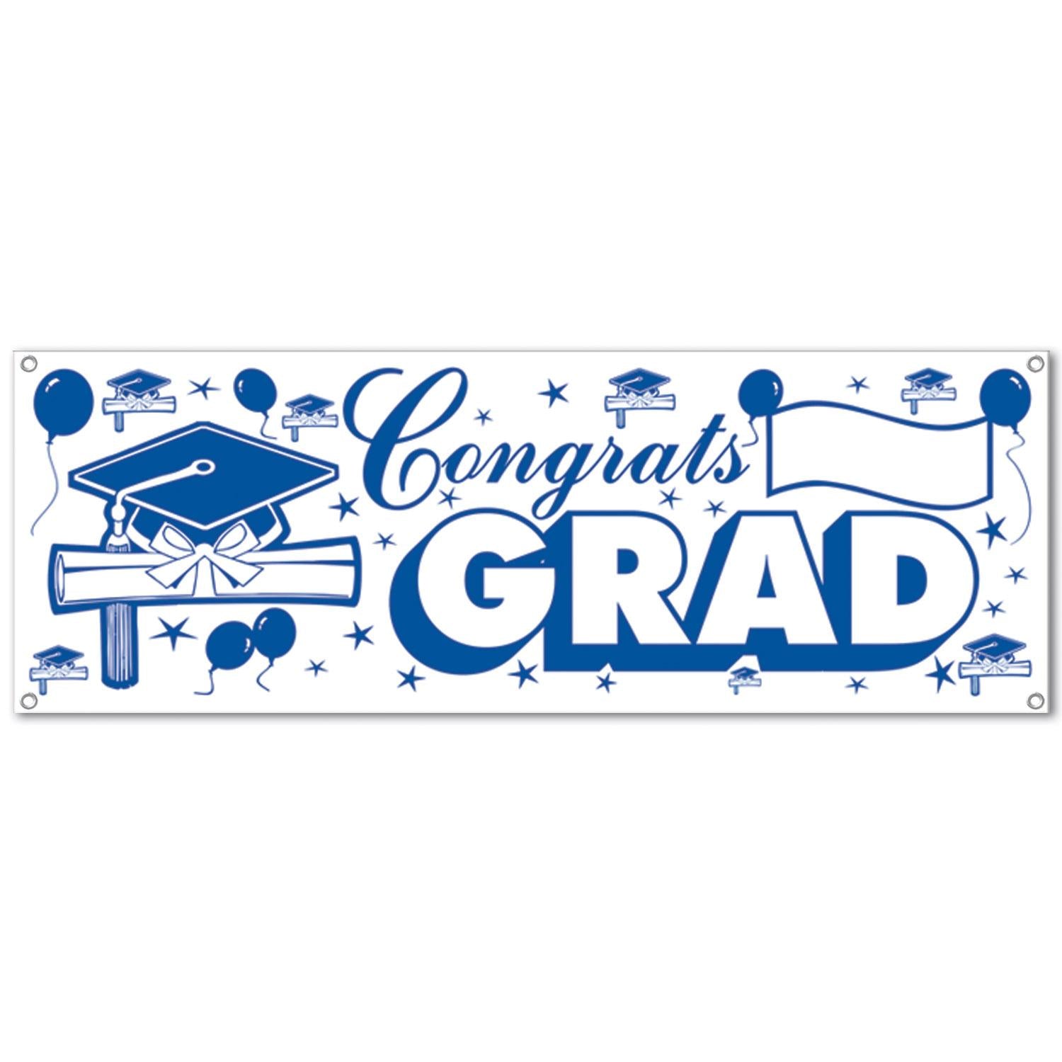 12 Pack Beistle Congrats Grad Graduation Party Sign Banner - Blue & White Decorations for High School & College Graduation Ceremonies, Parties & Photo Backdrops