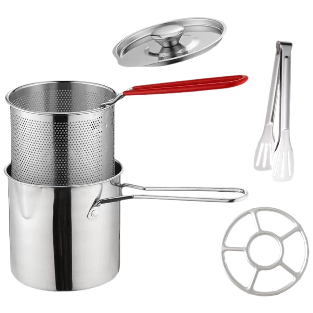 Stainless Steel Deep Fryer Pot with Lid & Strainer Basket - Stovetop Japanese Tempura Fryer for French Fries, Chicken Wings, Shrimp - Perfect for Home Kitchen, Restaurant & Outdoor Cooking