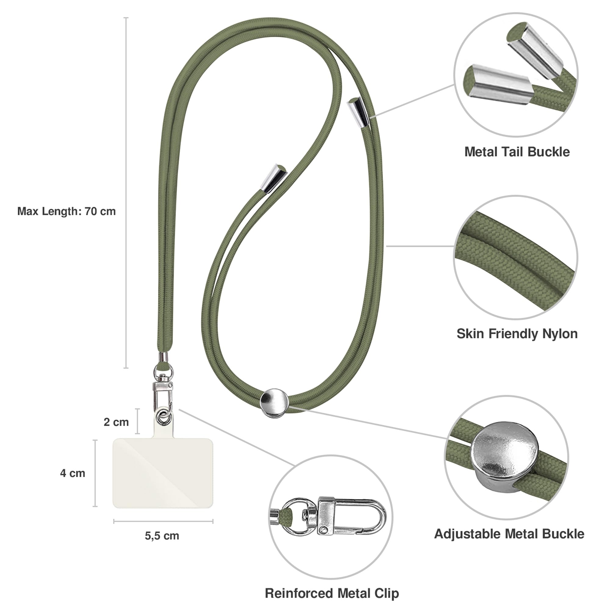 2X Universal Adjustable Phone Lanyard - Army Green & White Ice Patch - Comfortable Neck Strap for Smartphones - Crossbody Phone Holder for iPhone, Samsung, Galaxy - Perfect for Work, Travel, Gym & Outdoor Activities