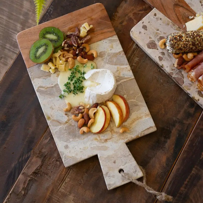 Premium Marble & Acacia Wood Cheese Board Set - Elegant Charcuterie Serving Tray for Entertaining, Wine Pairing & Gourmet Appetizers - Perfect for Dinner Parties, Weddings & Holiday Gatherings