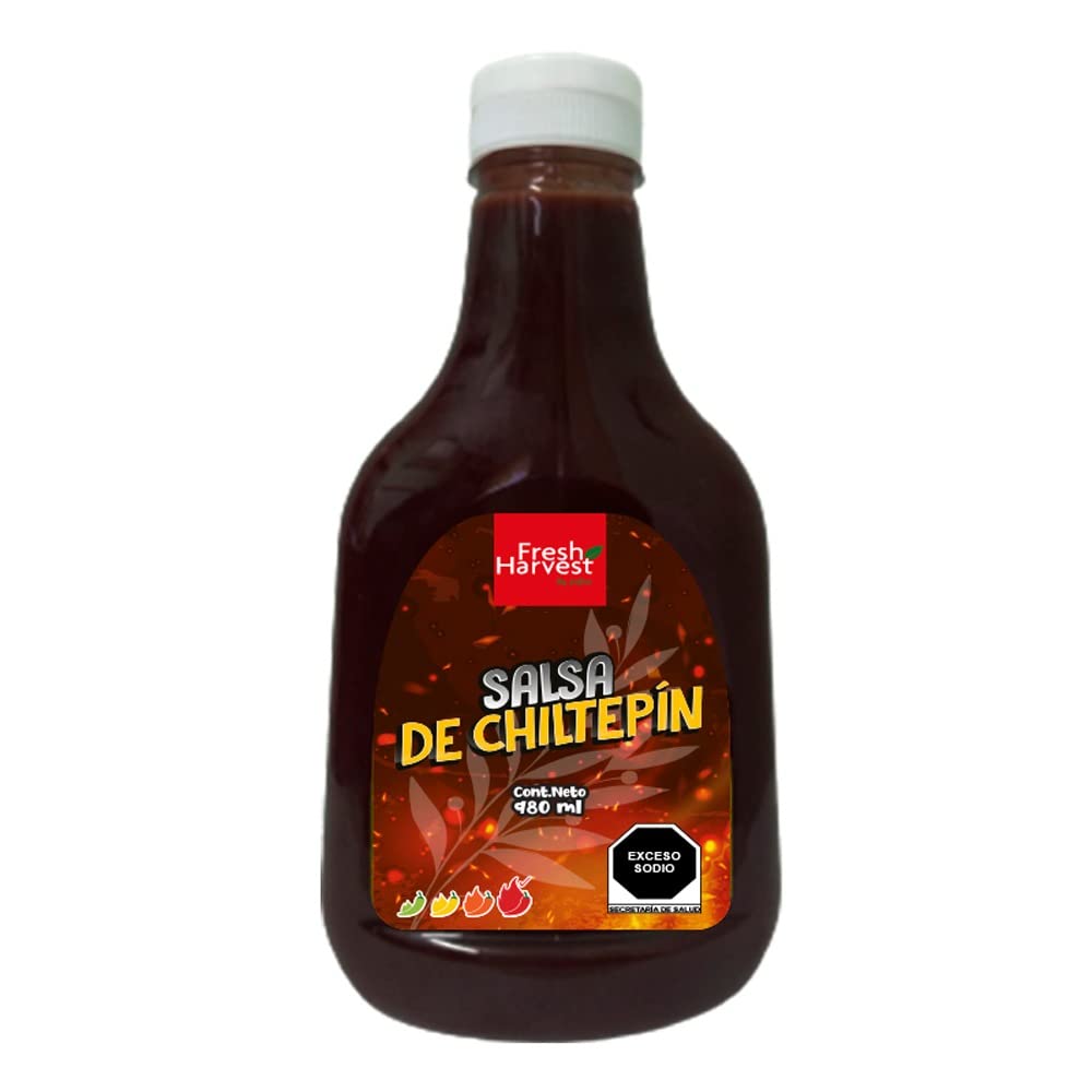 Spicy Chiltepín Hot Sauce 980ml (33.14 Fl Oz) - Pack of 6 Bottles | Authentic Mexican Hot Pepper Sauce | Fresh Harvest | Perfect for Tacos, Nachos, Wings & Mexican Cuisine