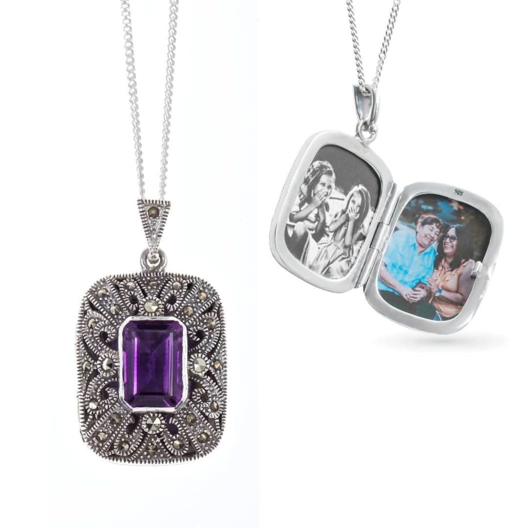 925 Sterling Silver Amethyst Locket Necklace with Photo Insert - Elegant Jewelry Gift for Women, Perfect for Valentine's Day, Anniversary & Special Occasions