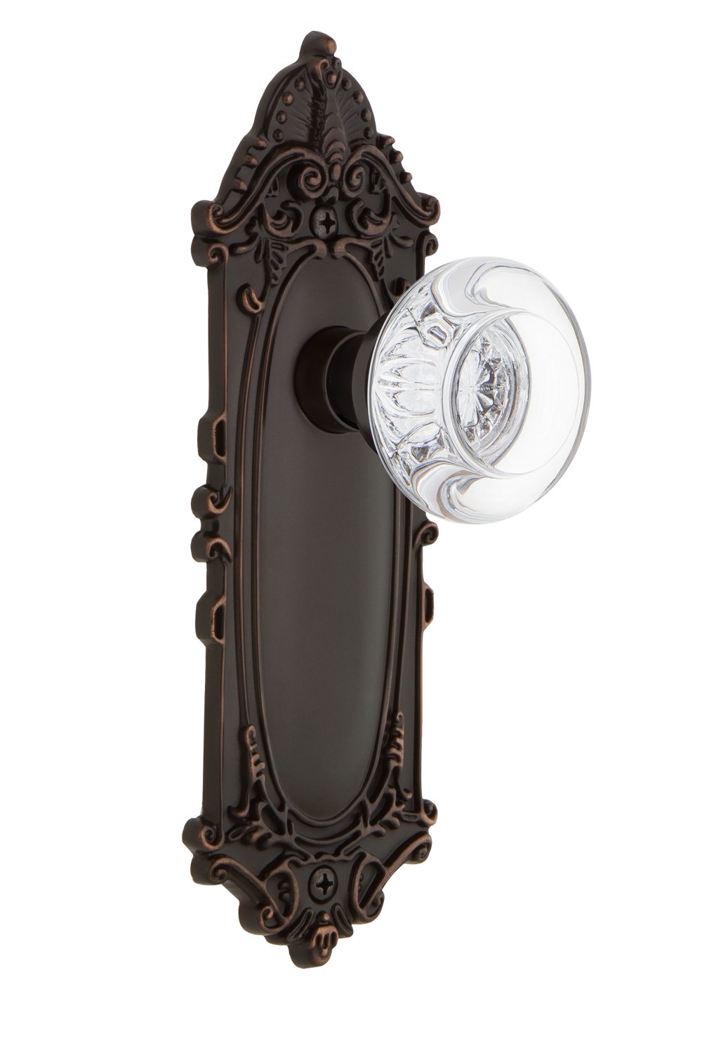 Vintage Victorian Cabinet Plate with Round Clear Crystal Glass Knob - Single Dummy Door Handle in Timeless Bronze Finish | Perfect for Antique Furniture Restoration & Classic Home Decor