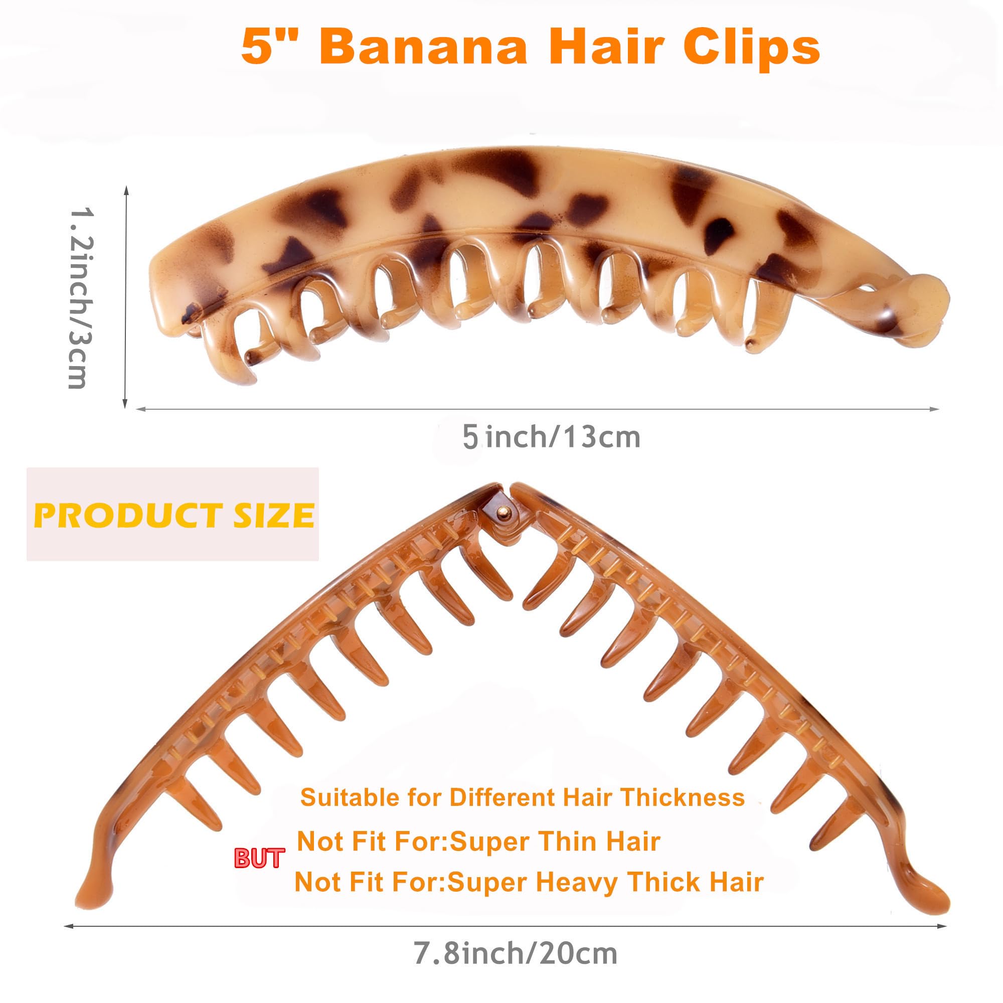 6 Pack Large Banana Hair Clips - 5 Inch Non-Slip Banana Claw Clips for Women with Thin, Fine or Thick Hair - Perfect for Ponytails, Buns and Everyday Hairstyles