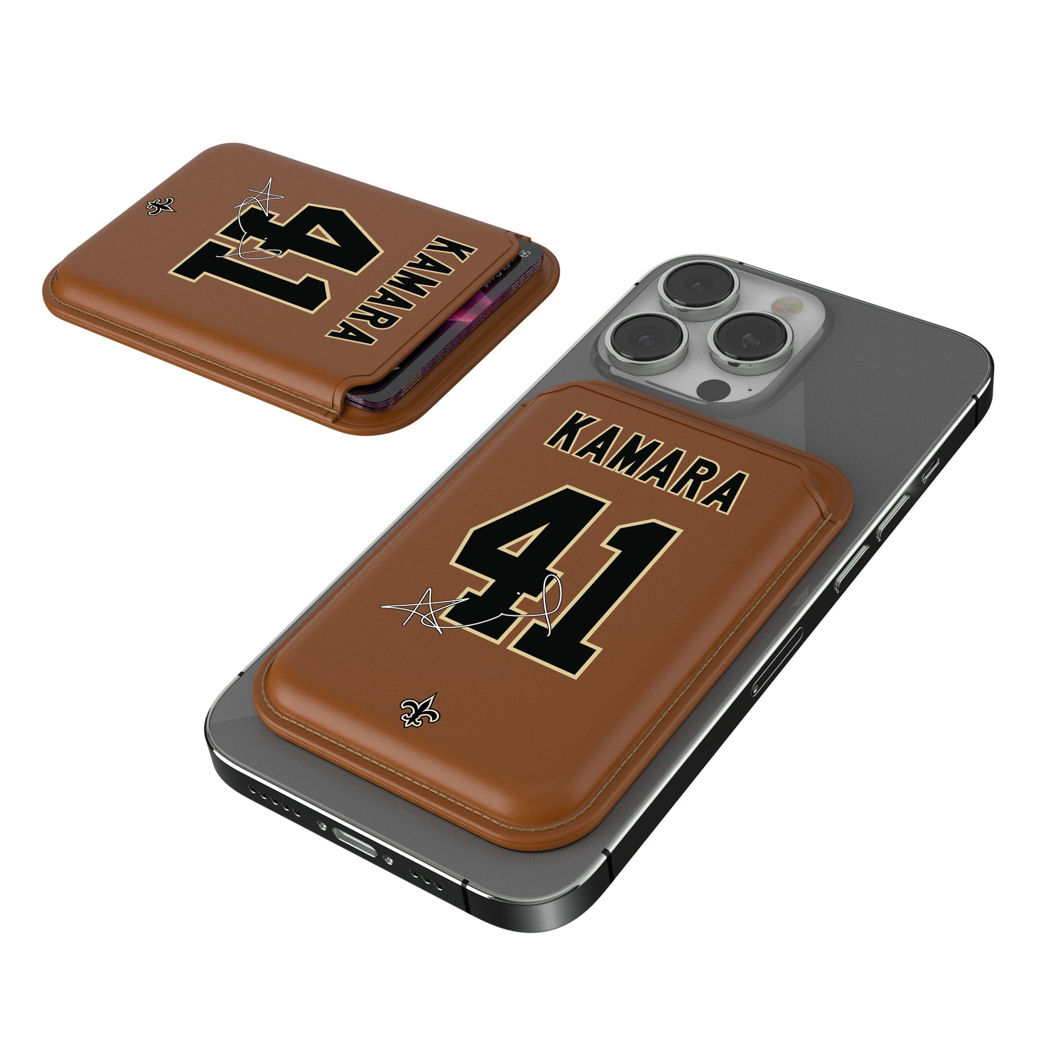 Alvin Kamara New Orleans Saints 41 Ready Brown Magnetic Credit Card Wallet - Slim RFID Blocking Wallet for Men, Perfect for Football Games & Everyday Use